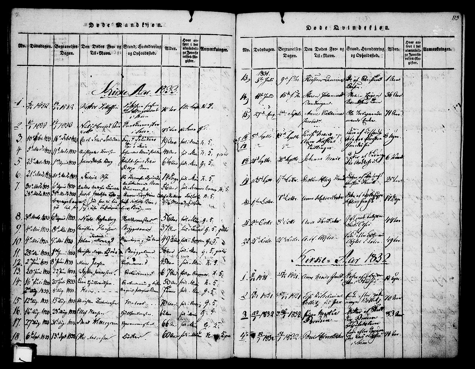 Skien kirkebøker, AV/SAKO-A-302/F/Fa/L0005: Parish register (official) no. 5, 1814-1843, p. 113