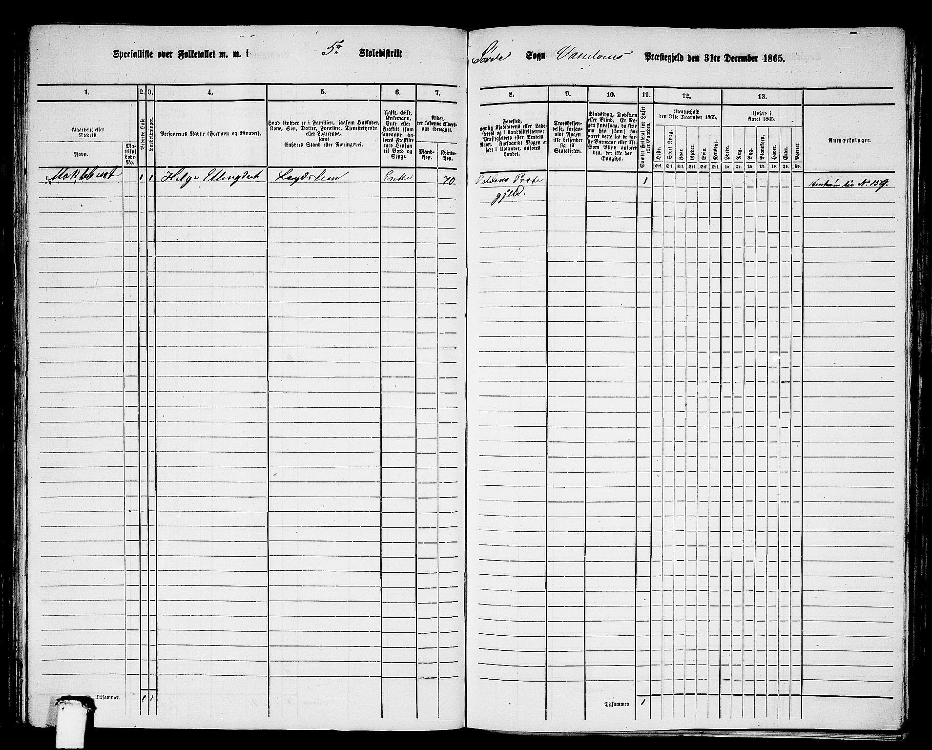 RA, 1865 census for Vanylven, 1865, p. 98