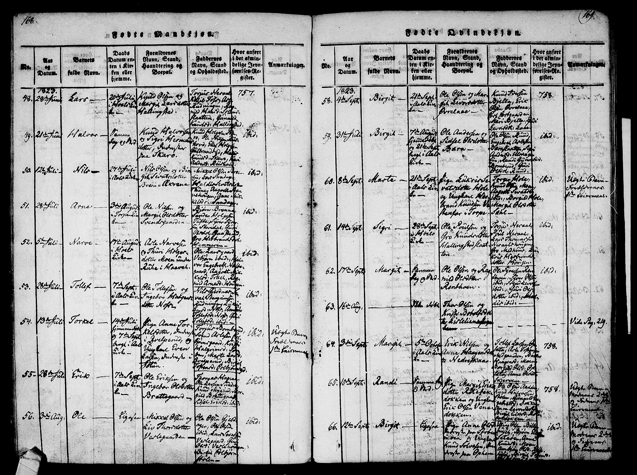 Ål kirkebøker, AV/SAKO-A-249/F/Fa/L0004: Parish register (official) no. I 4, 1815-1825, p. 168-169