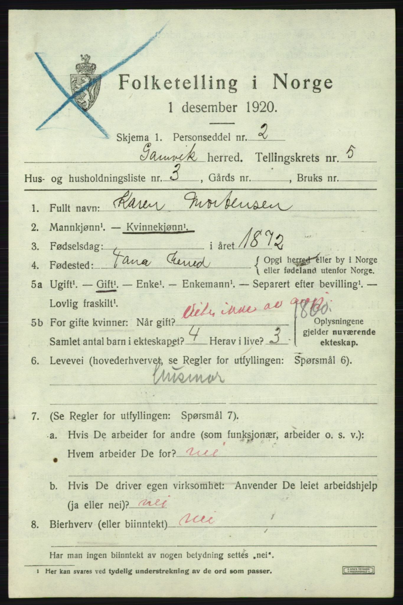 SATØ, 1920 census for Gamvik, 1920, p. 3570