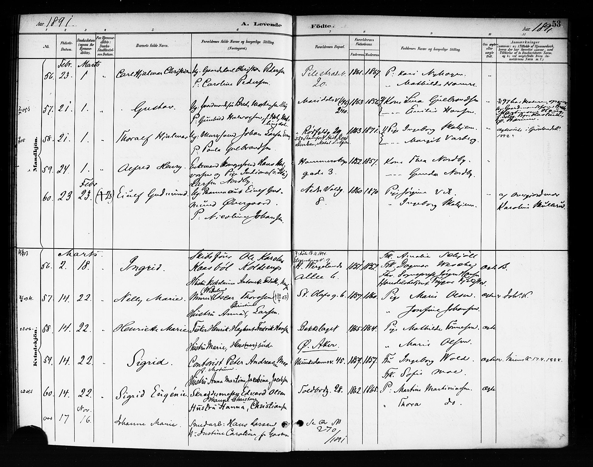 Rikshospitalet prestekontor Kirkebøker, SAO/A-10309b/F/L0008: Parish register (official) no. 8, 1890-1893, p. 53