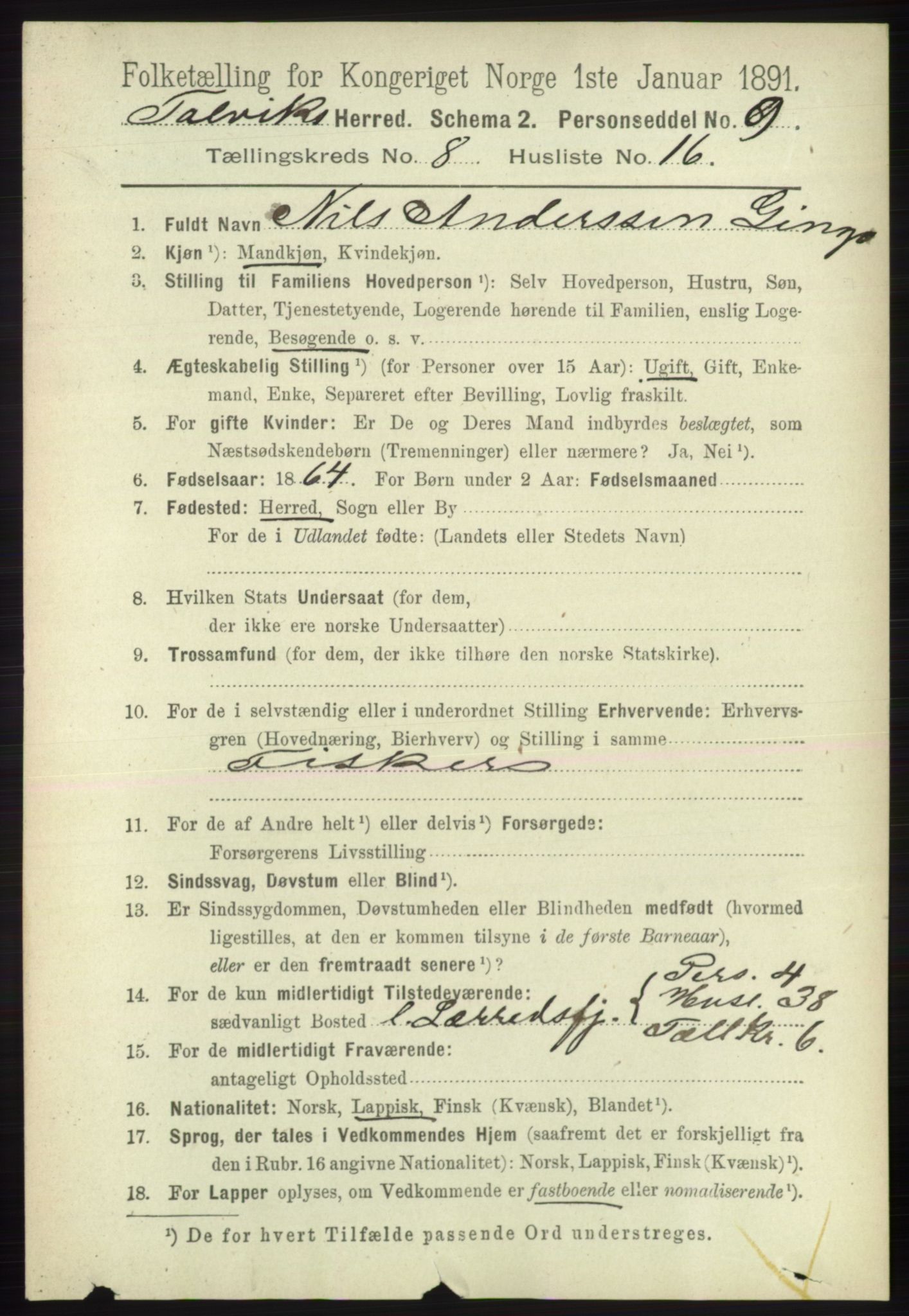 RA, 1891 census for 2013 Talvik, 1891, p. 2134