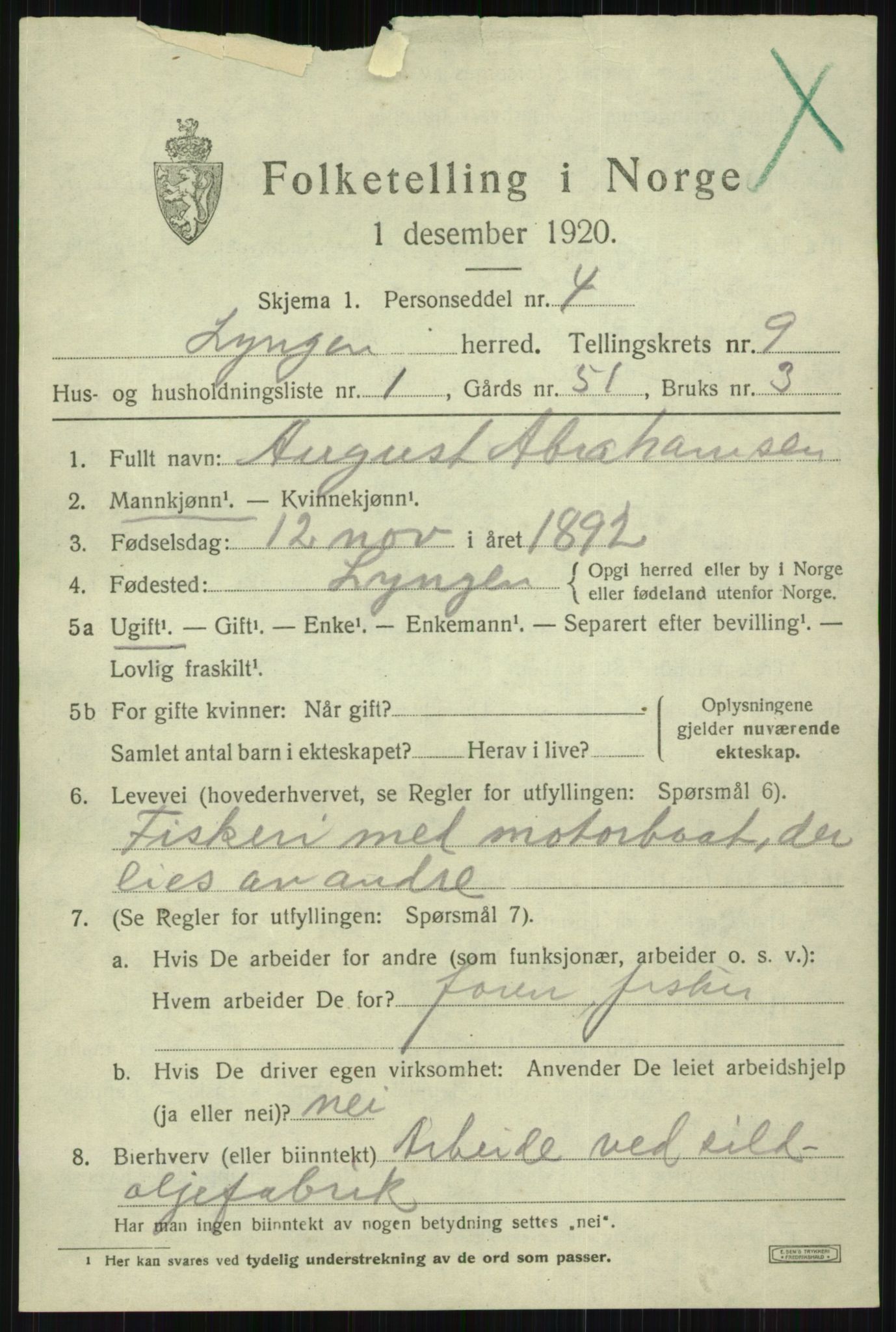 SATØ, 1920 census for Lyngen, 1920, p. 7559