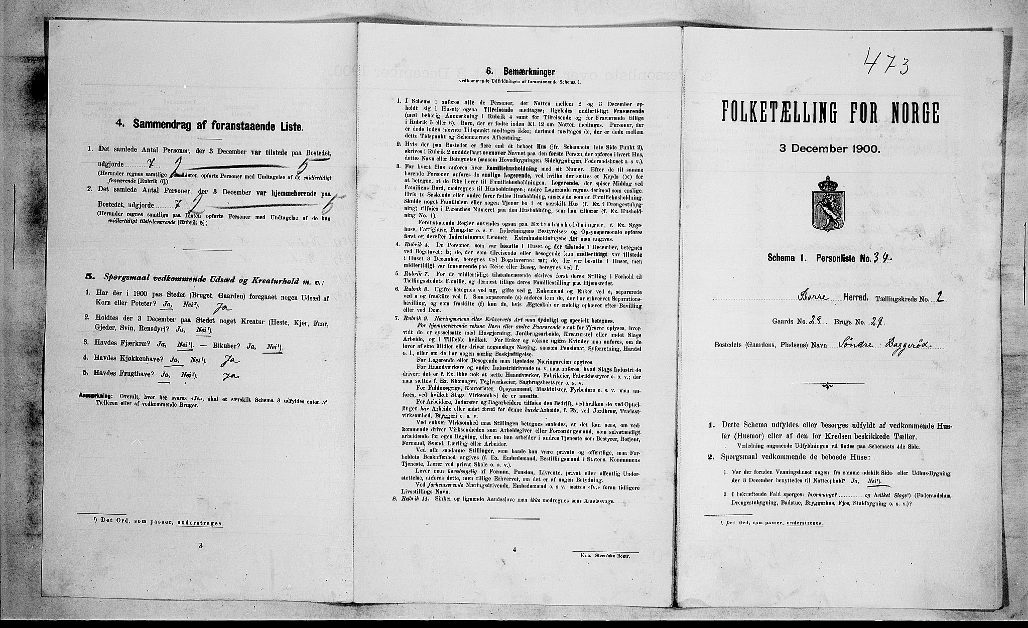 RA, 1900 census for Borre, 1900, p. 327