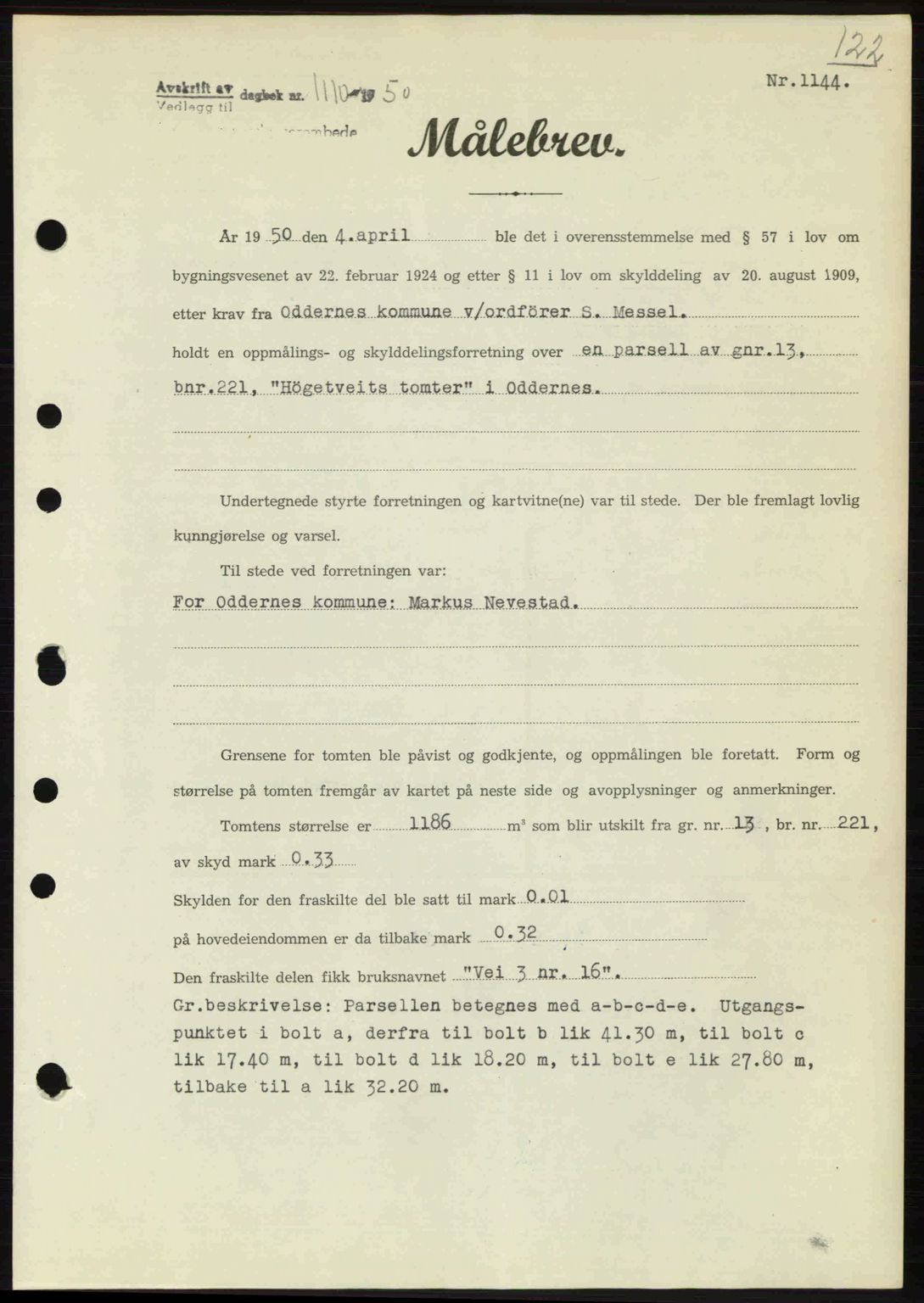 Torridal sorenskriveri, AV/SAK-1221-0012/G/Gb/Gba/L0079: Mortgage book no. 69A, 1950-1950, Diary no: : 1110/1950