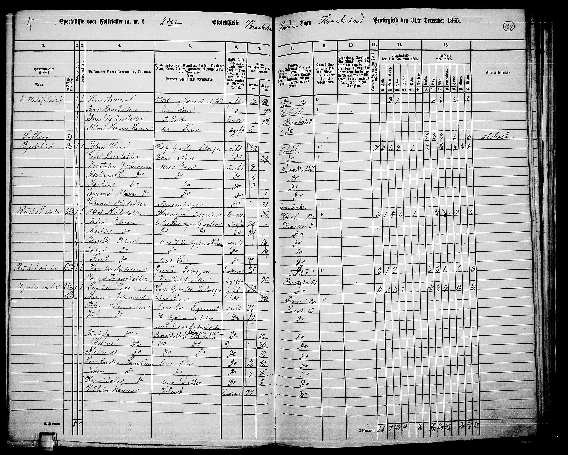 RA, 1865 census for Kråkstad, 1865, p. 118