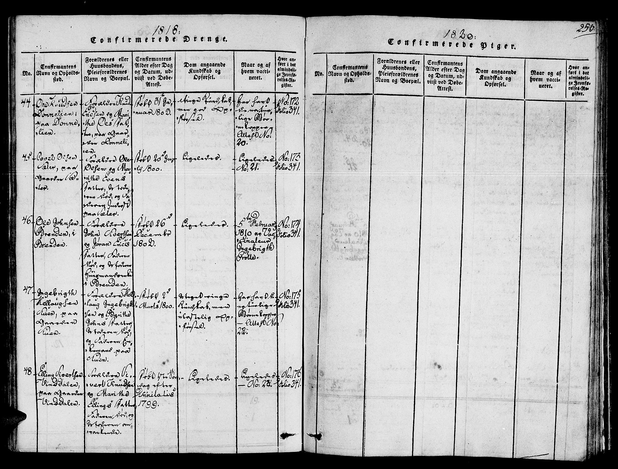 Ministerialprotokoller, klokkerbøker og fødselsregistre - Sør-Trøndelag, SAT/A-1456/678/L0895: Parish register (official) no. 678A05 /1, 1816-1821, p. 250