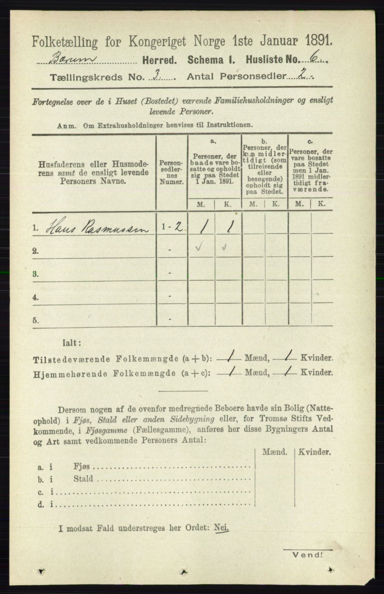 RA, 1891 census for 0219 Bærum, 1891, p. 1907