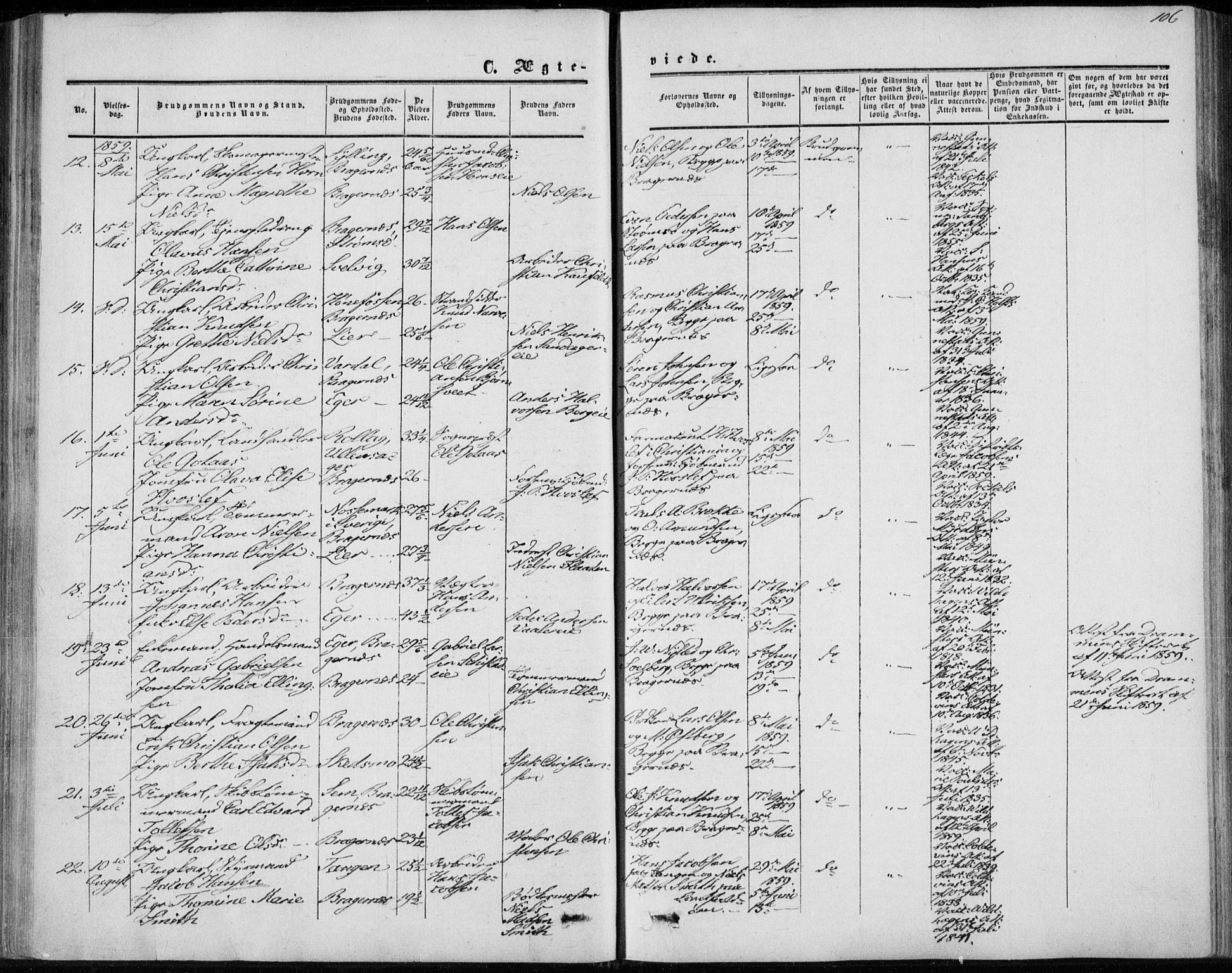 Bragernes kirkebøker, AV/SAKO-A-6/F/Fc/L0002: Parish register (official) no. III 2, 1854-1865, p. 106