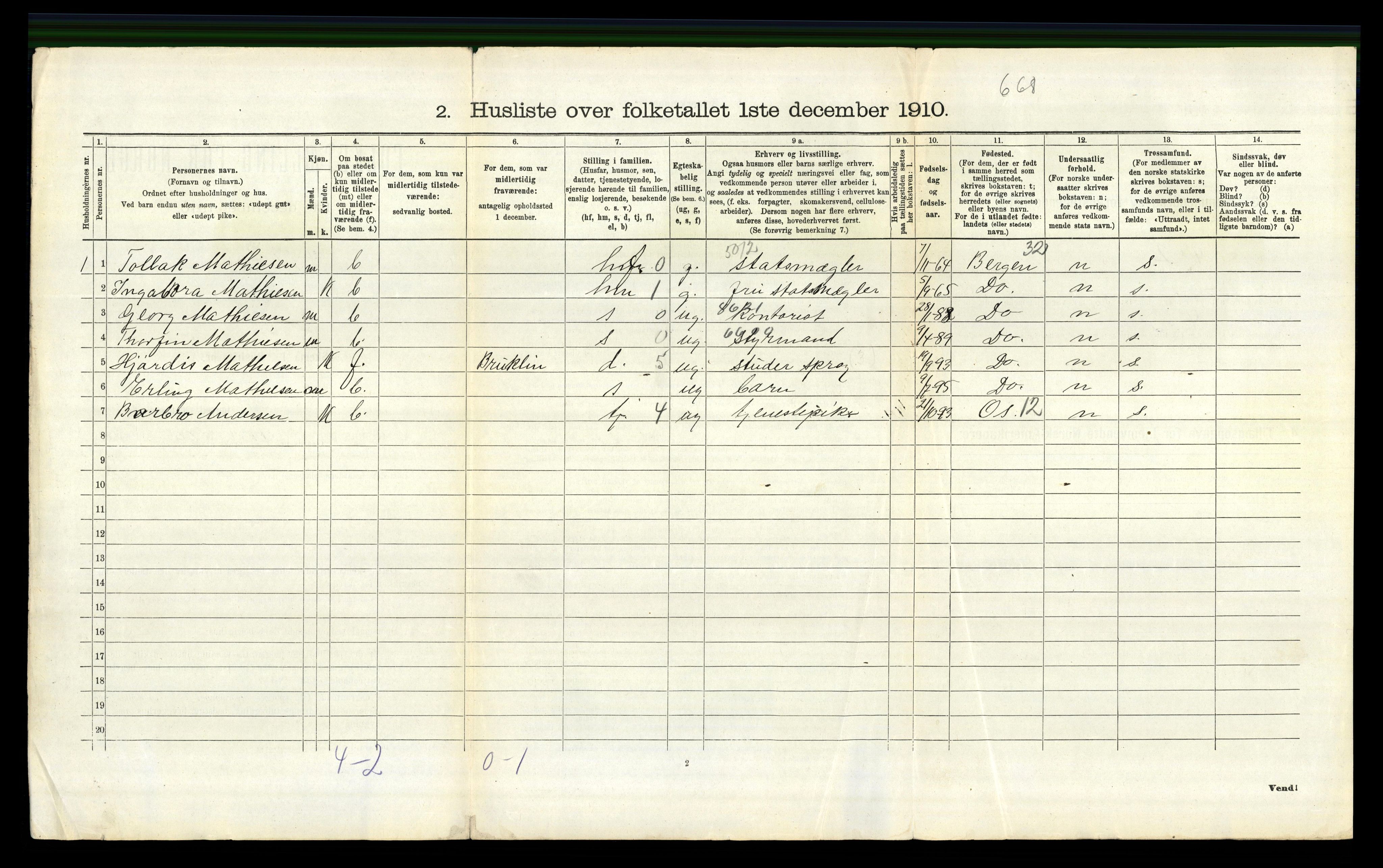 RA, 1910 census for Fana, 1910, p. 1818