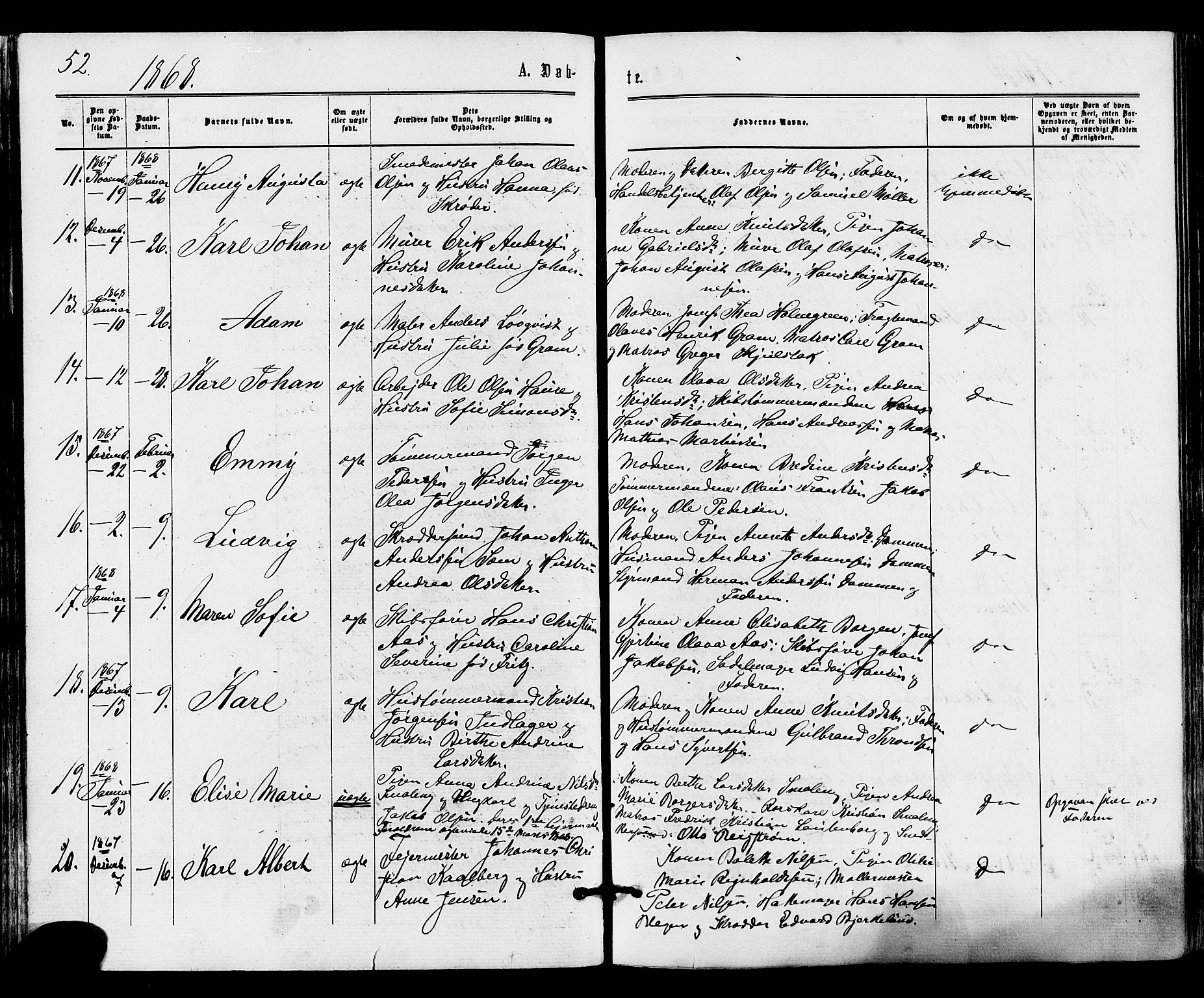 Tønsberg kirkebøker, AV/SAKO-A-330/F/Fa/L0009: Parish register (official) no. I 9, 1865-1873, p. 52