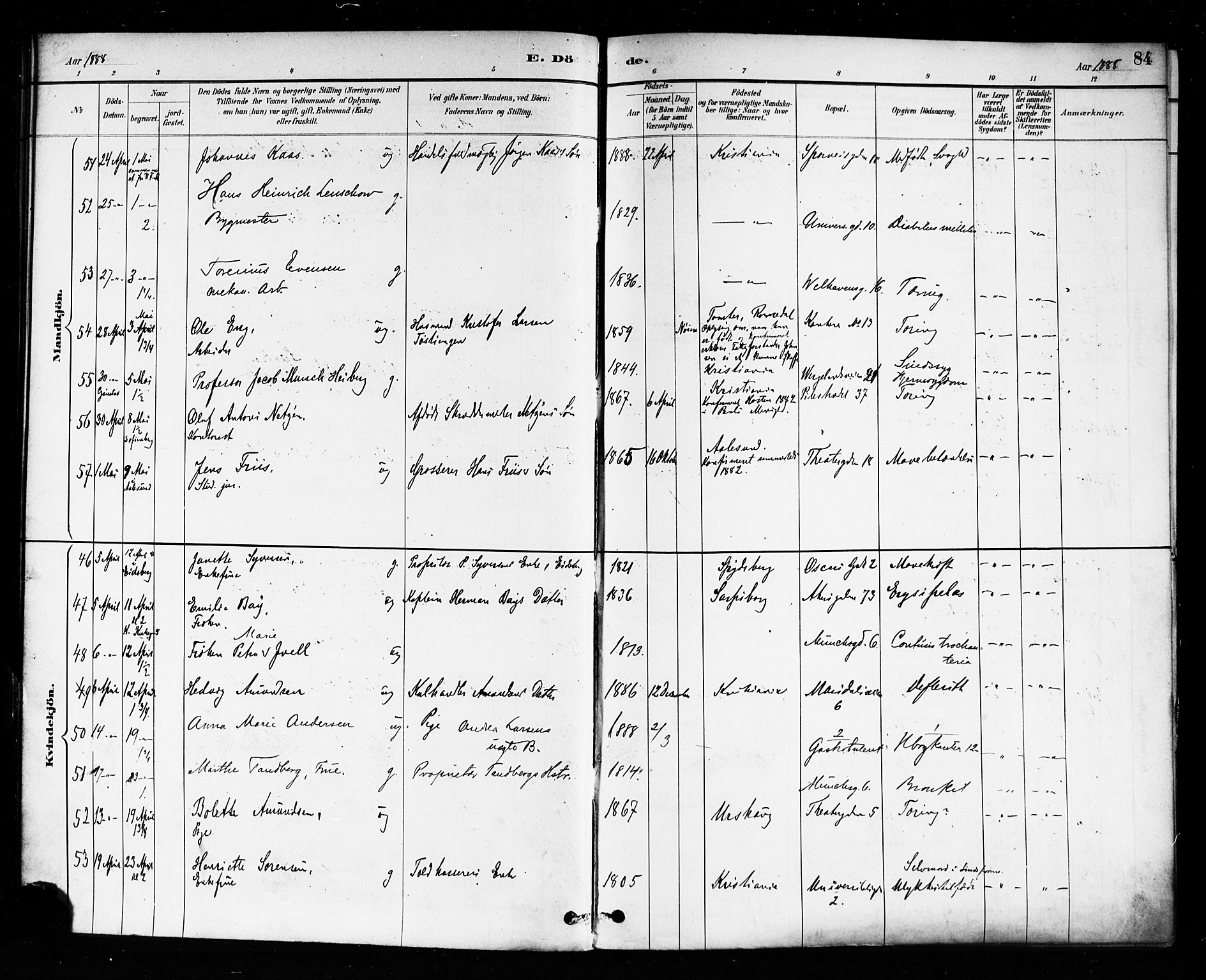 Trefoldighet prestekontor Kirkebøker, AV/SAO-A-10882/F/Fd/L0003: Parish register (official) no. IV 3, 1885-1896, p. 84