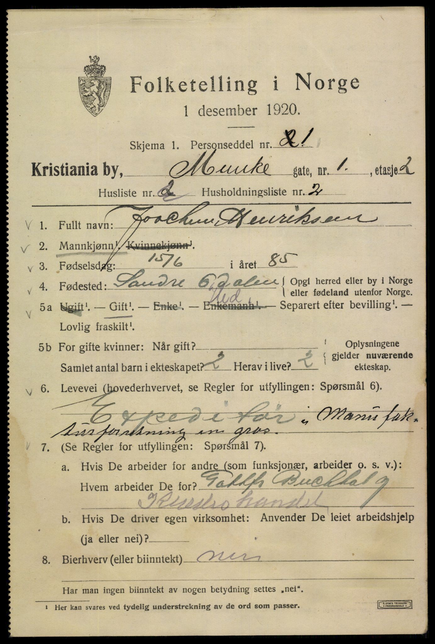 SAO, 1920 census for Kristiania, 1920, p. 404637