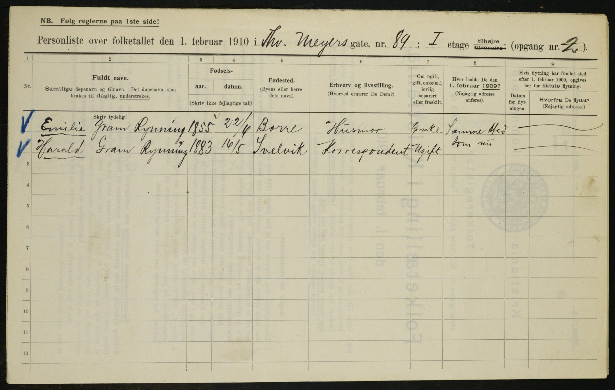 OBA, Municipal Census 1910 for Kristiania, 1910, p. 105669