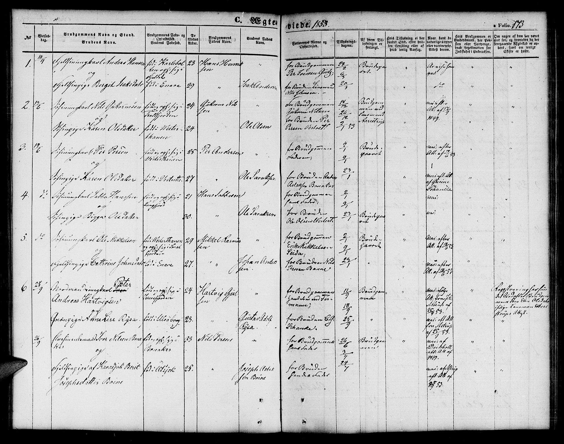 Tana sokneprestkontor, SATØ/S-1334/H/Hb/L0001klokker: Parish register (copy) no. 1 /1, 1853-1867, p. 173