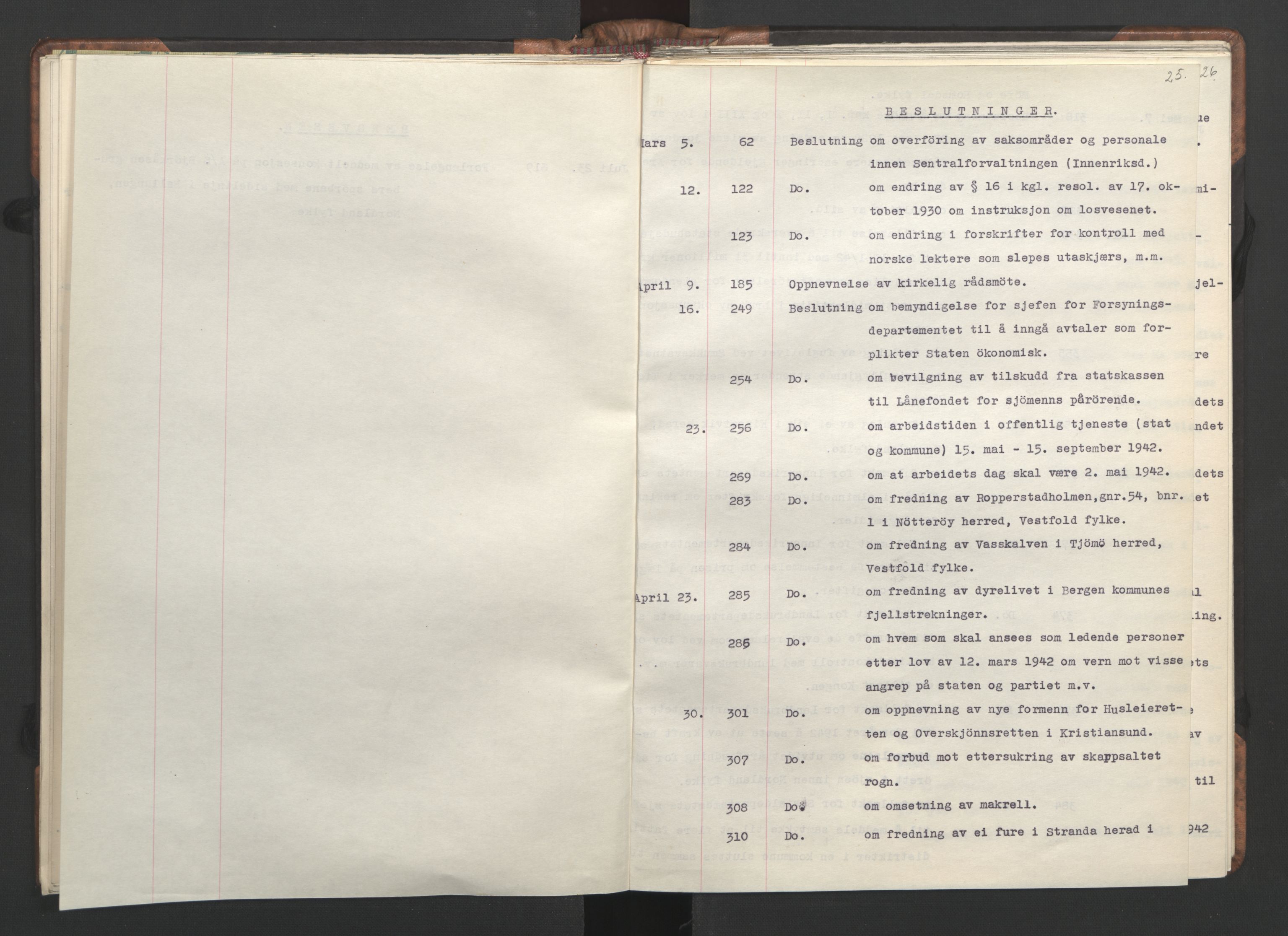 NS-administrasjonen 1940-1945 (Statsrådsekretariatet, de kommisariske statsråder mm), RA/S-4279/D/Da/L0002: Register (RA j.nr. 985/1943, tilgangsnr. 17/1943), 1942, p. 28