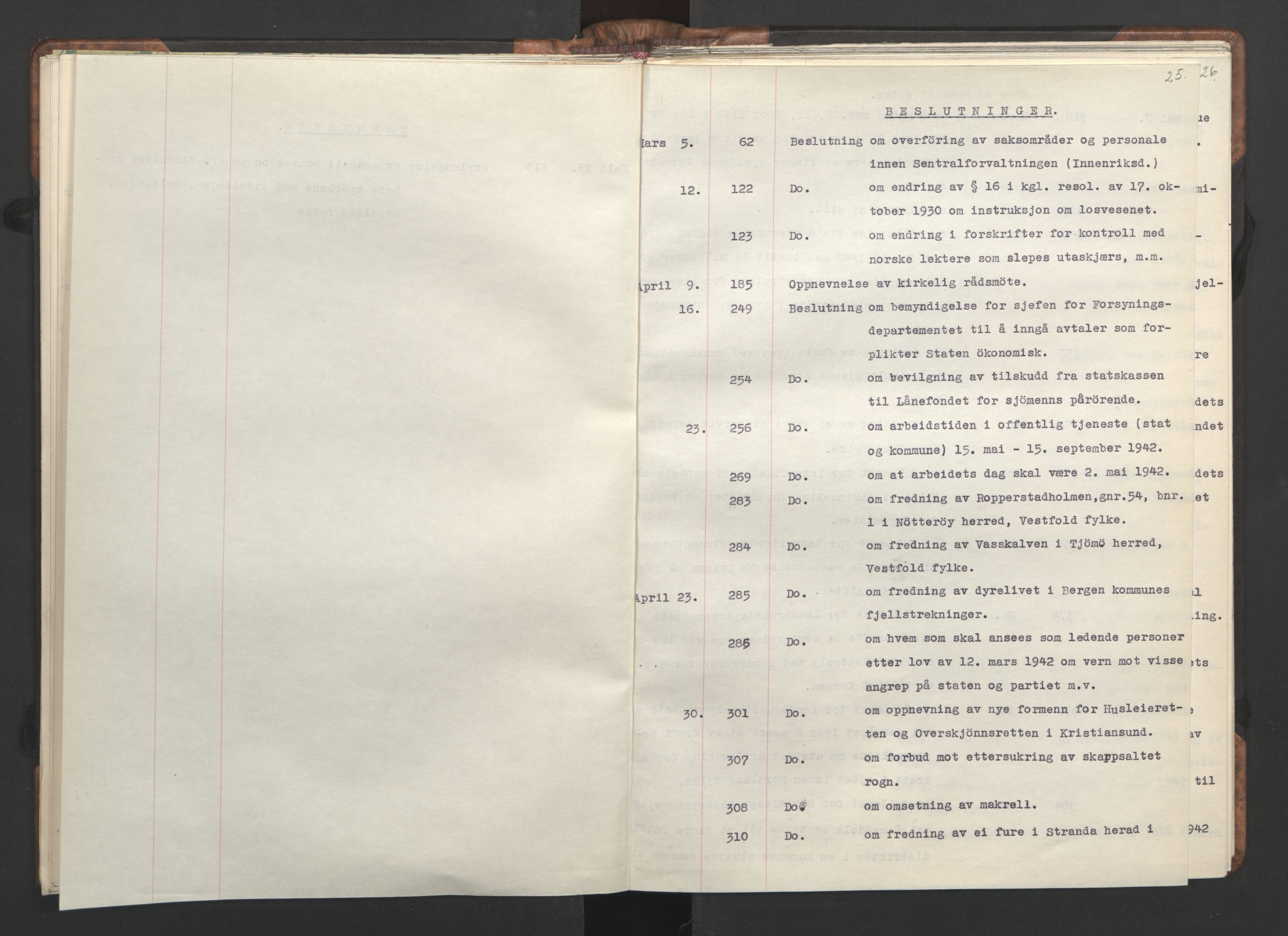 NS-administrasjonen 1940-1945 (Statsrådsekretariatet, de kommisariske statsråder mm), AV/RA-S-4279/D/Da/L0002: Register (RA j.nr. 985/1943, tilgangsnr. 17/1943), 1942, p. 28