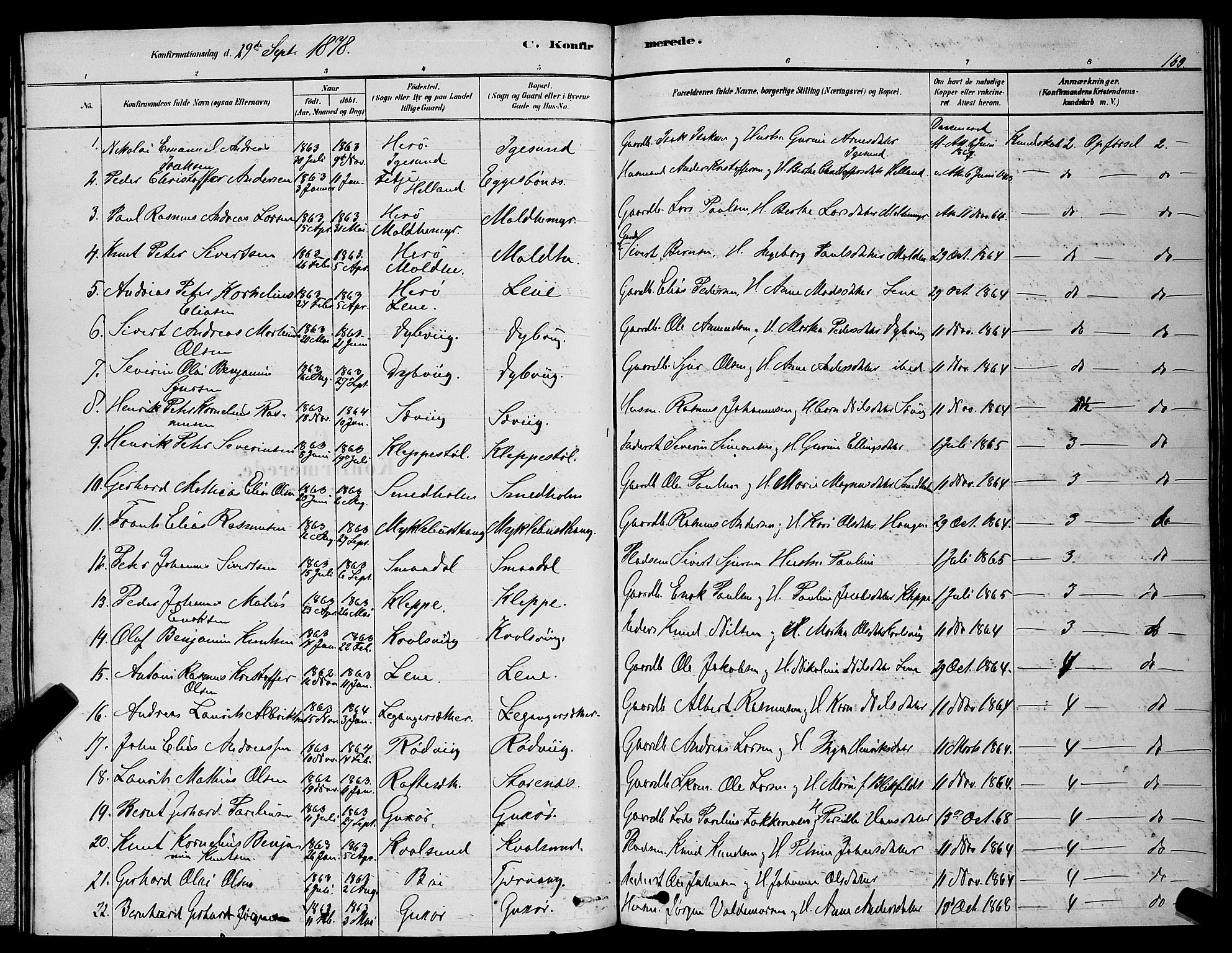 Ministerialprotokoller, klokkerbøker og fødselsregistre - Møre og Romsdal, AV/SAT-A-1454/507/L0081: Parish register (copy) no. 507C04, 1878-1898, p. 169