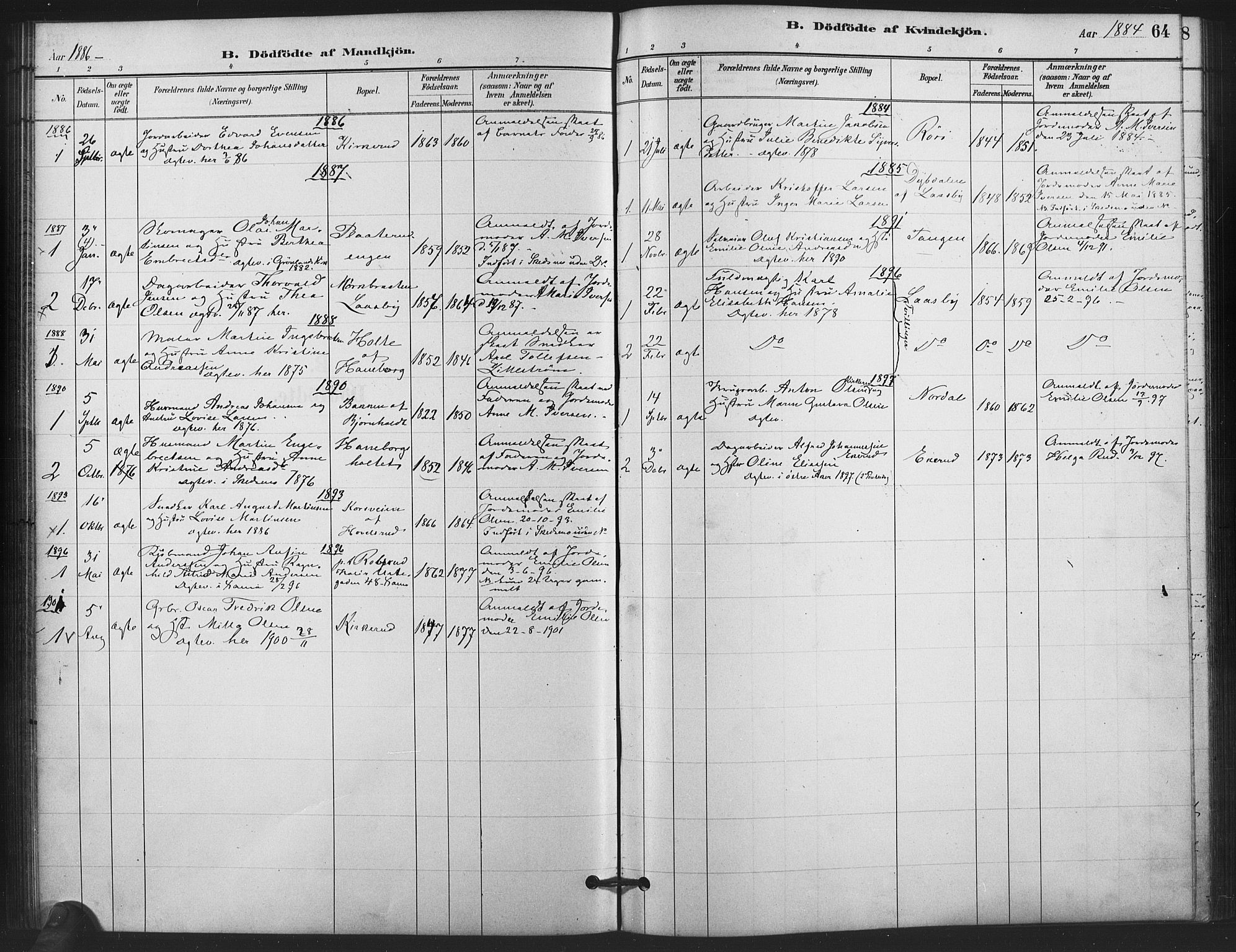 Skedsmo prestekontor Kirkebøker, AV/SAO-A-10033a/F/Fb/L0001: Parish register (official) no. II 1, 1883-1901, p. 64