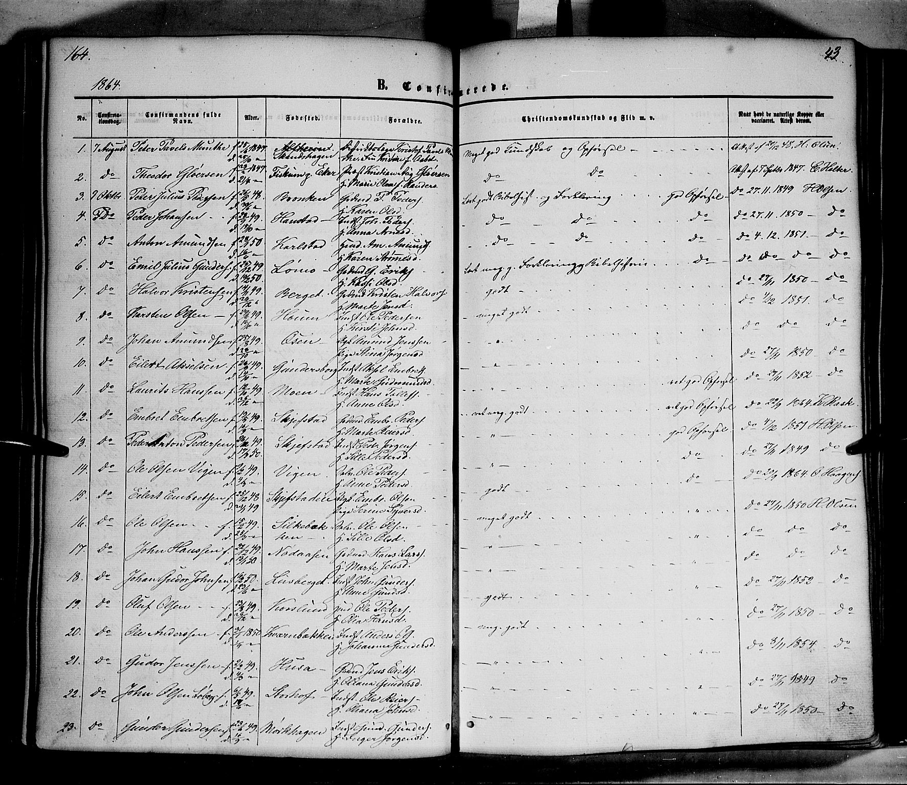 Elverum prestekontor, AV/SAH-PREST-044/H/Ha/Haa/L0010: Parish register (official) no. 10, 1857-1868, p. 164