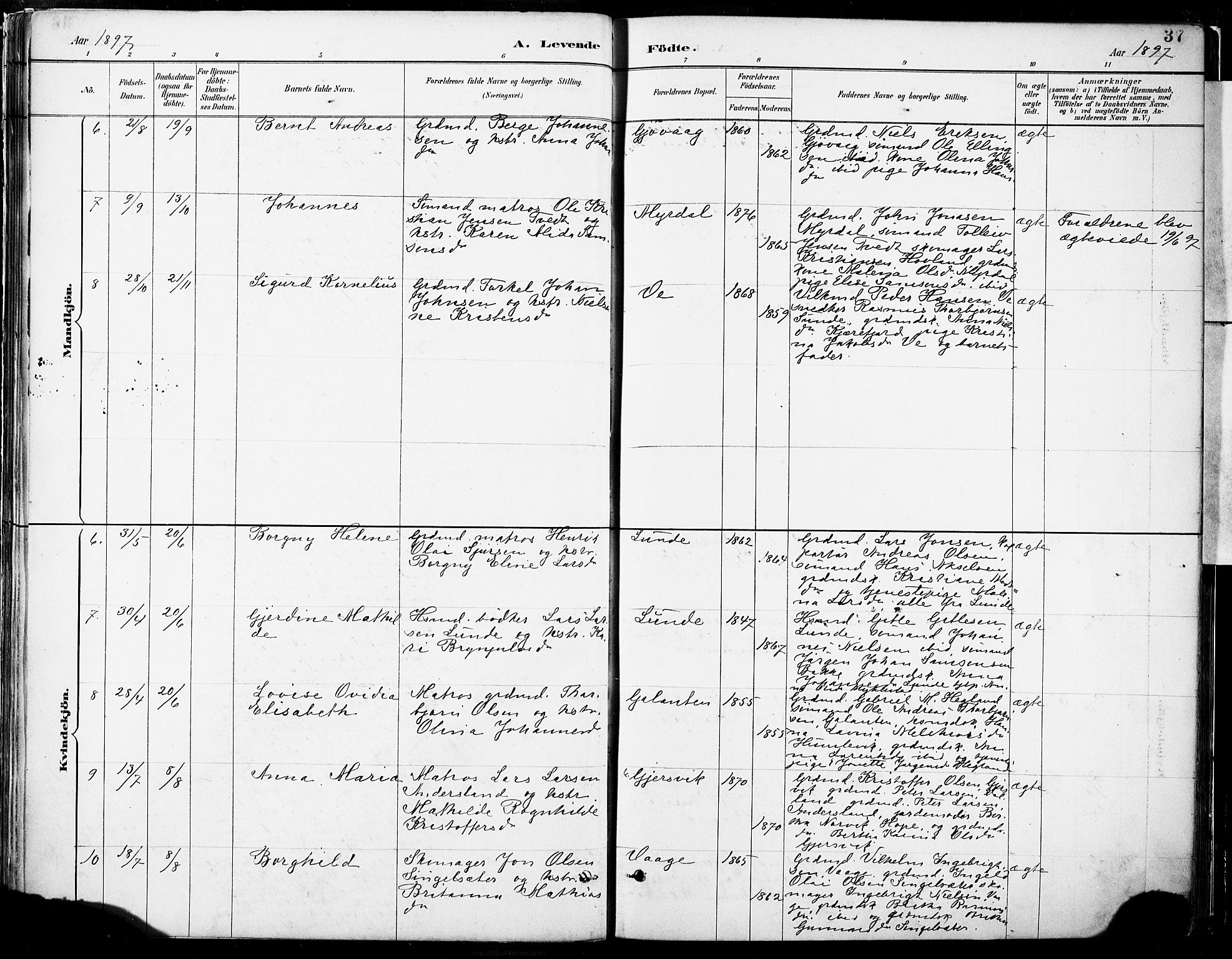 Tysnes sokneprestembete, AV/SAB-A-78601/H/Haa: Parish register (official) no. B 1, 1887-1906, p. 37