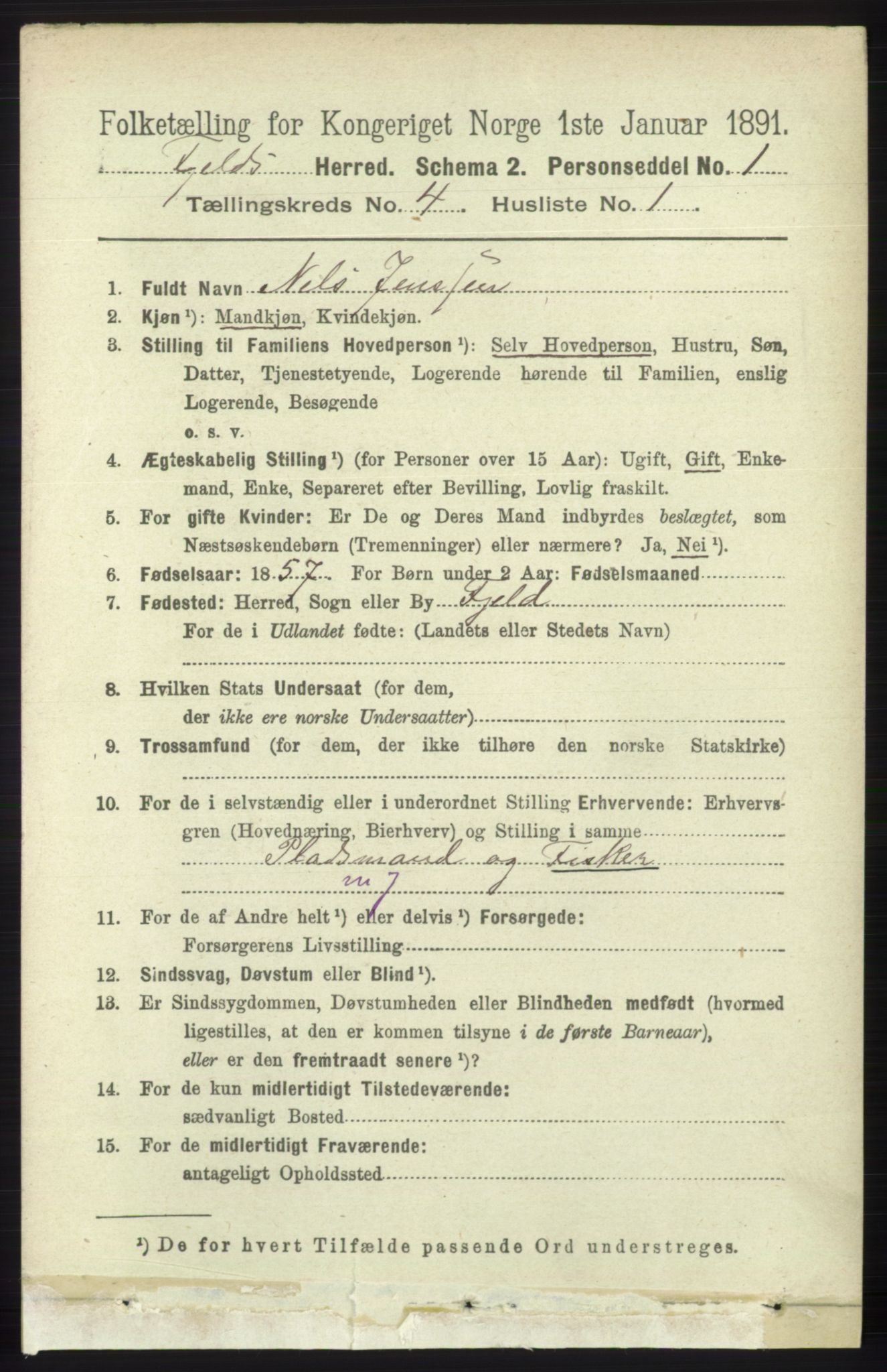 RA, 1891 census for 1246 Fjell, 1891, p. 2025