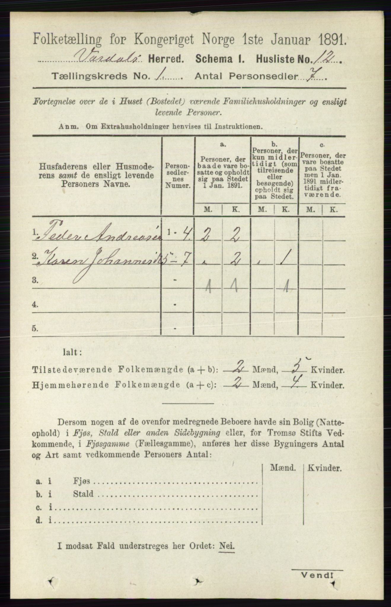 RA, 1891 census for 0527 Vardal, 1891, p. 36