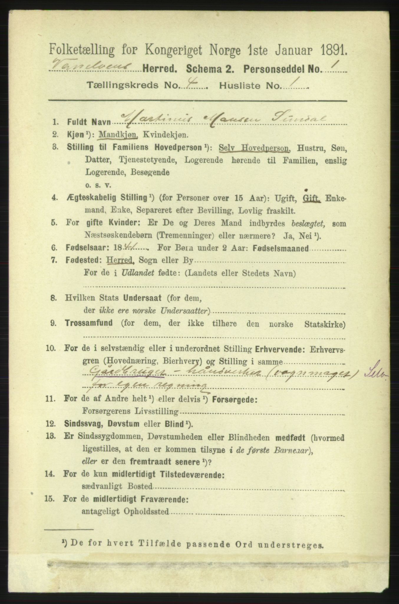 RA, 1891 census for 1511 Vanylven, 1891, p. 1811