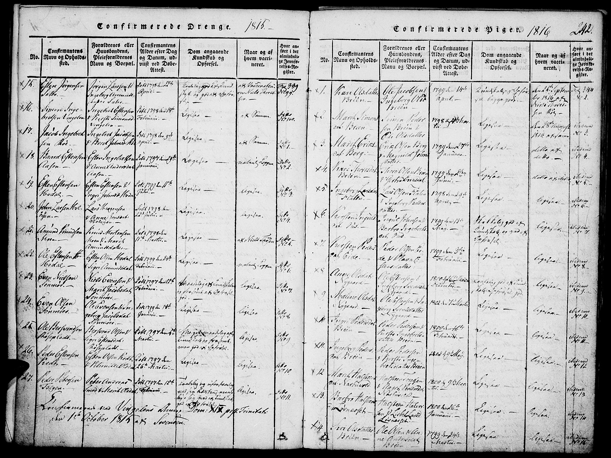 Tolga prestekontor, SAH/PREST-062/K/L0004: Parish register (official) no. 4, 1815-1836, p. 242