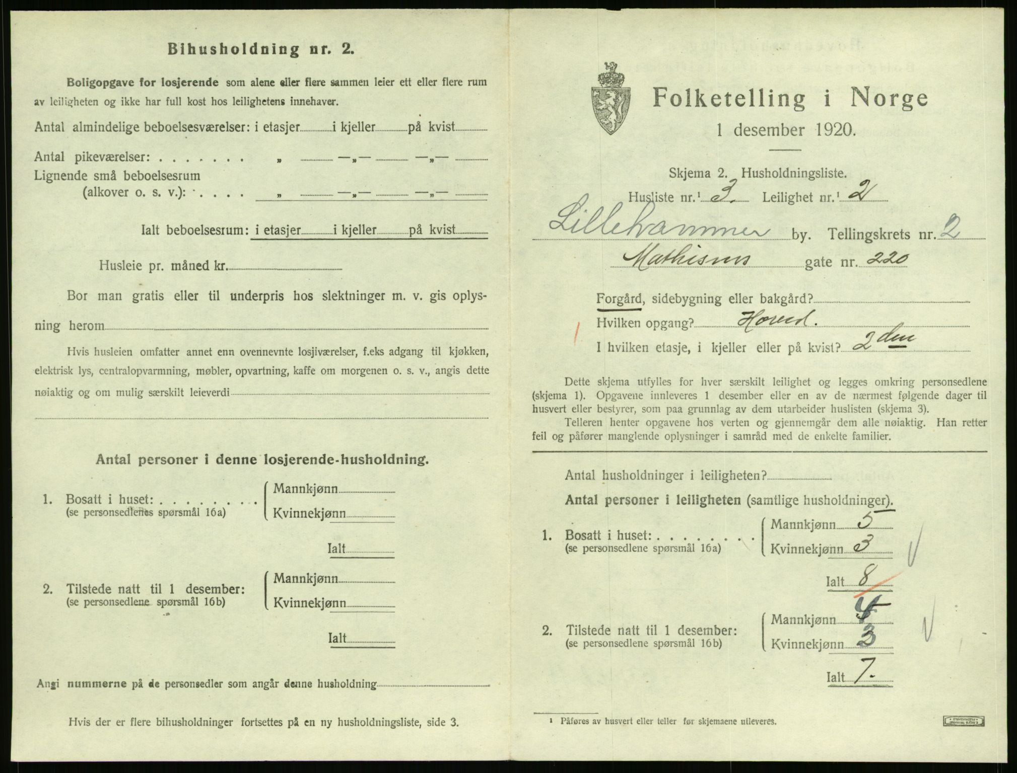 SAH, 1920 census for Lillehammer, 1920, p. 1528