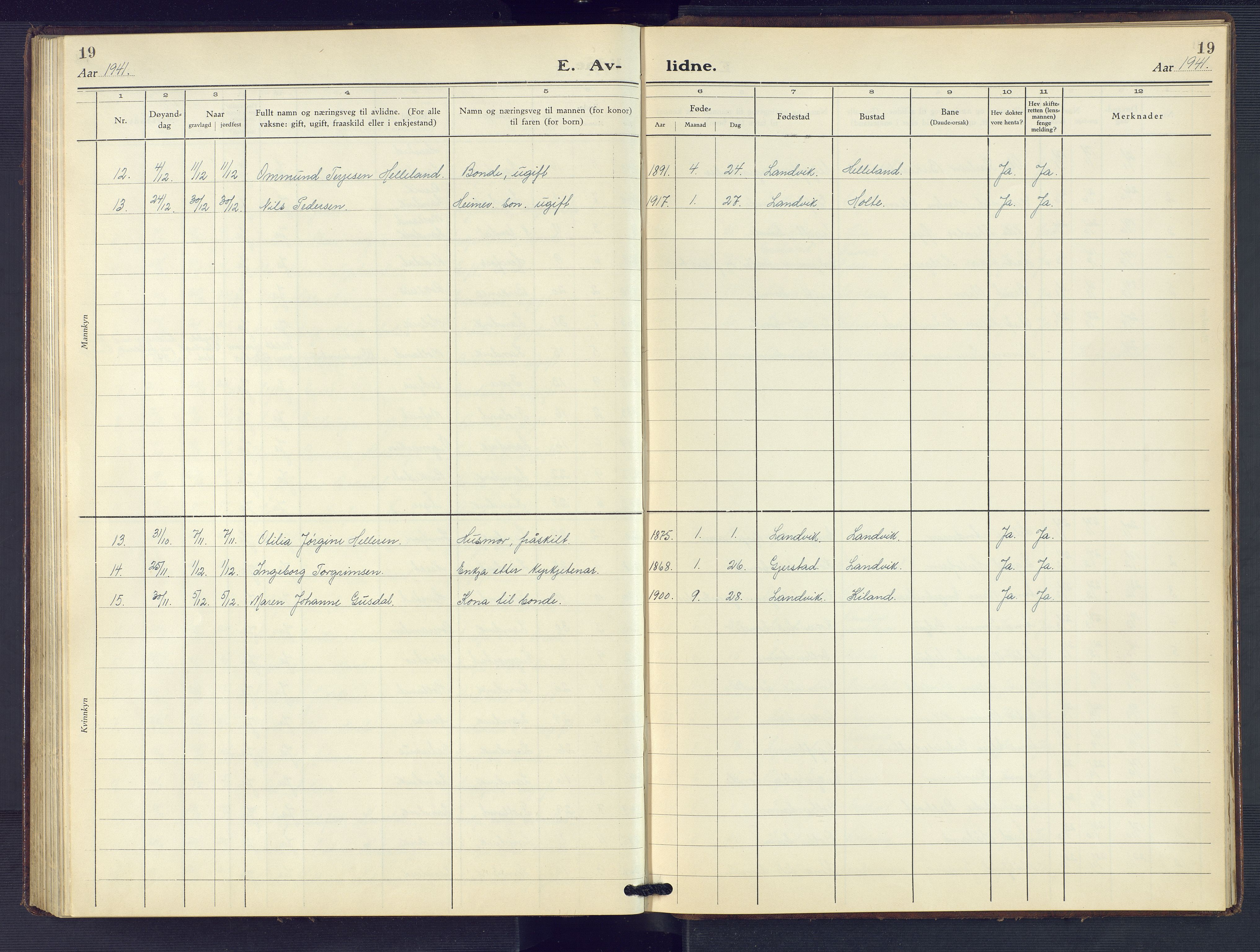 Hommedal sokneprestkontor, AV/SAK-1111-0023/F/Fb/Fbb/L0009: Parish register (copy) no. B 9, 1929-1953, p. 19