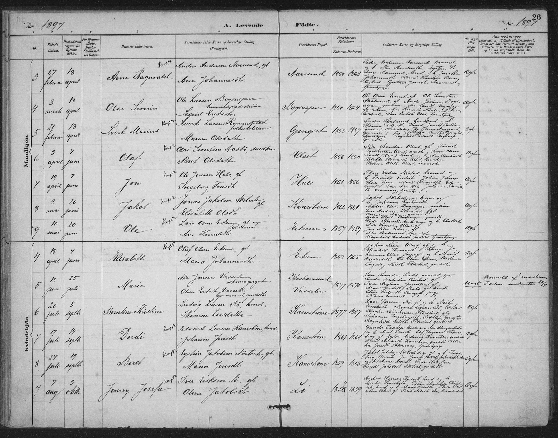 Ministerialprotokoller, klokkerbøker og fødselsregistre - Møre og Romsdal, AV/SAT-A-1454/587/L1000: Parish register (official) no. 587A02, 1887-1910, p. 26