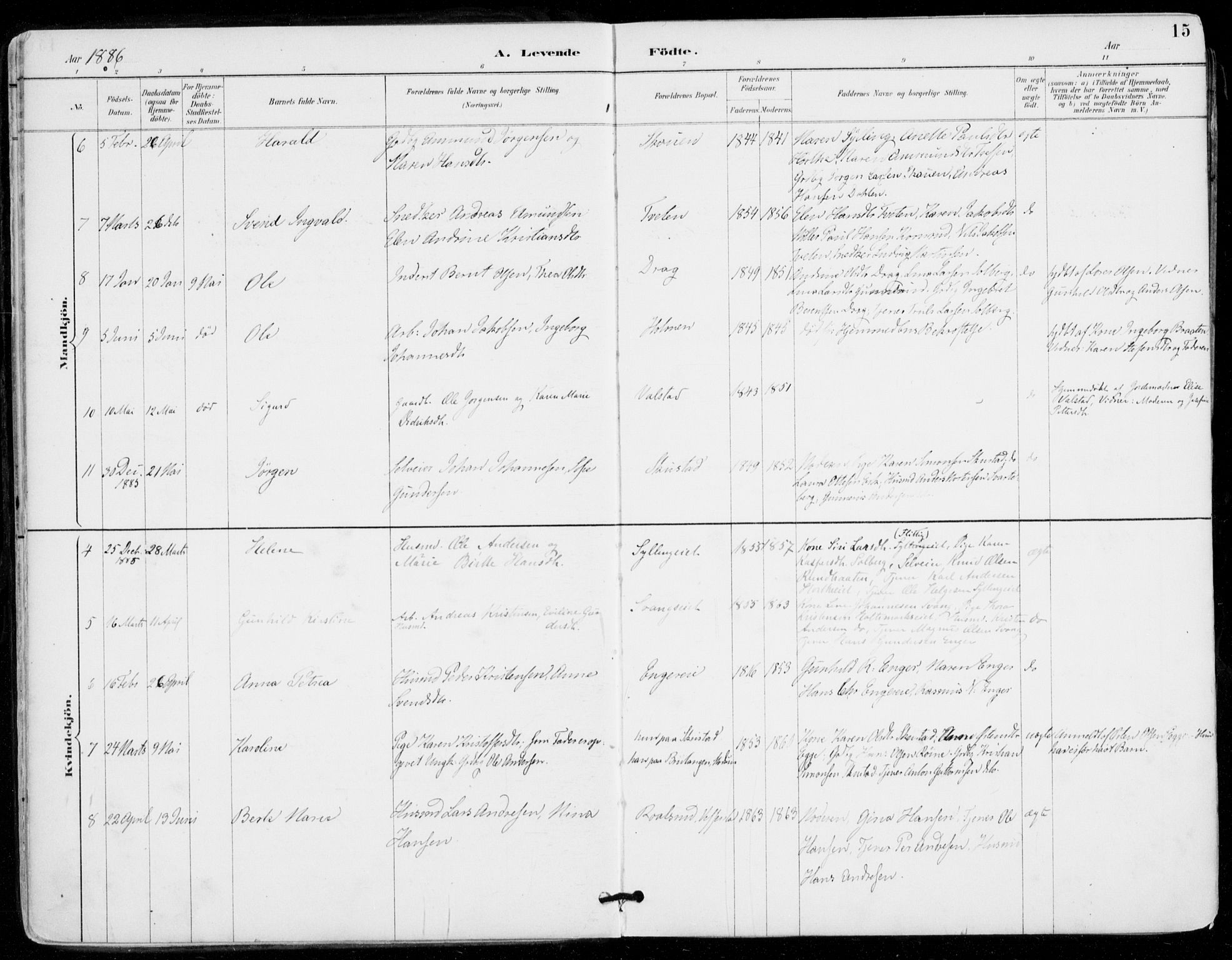 Sylling kirkebøker, AV/SAKO-A-247/F/Fa/L0001: Parish register (official) no. 1, 1883-1910, p. 15