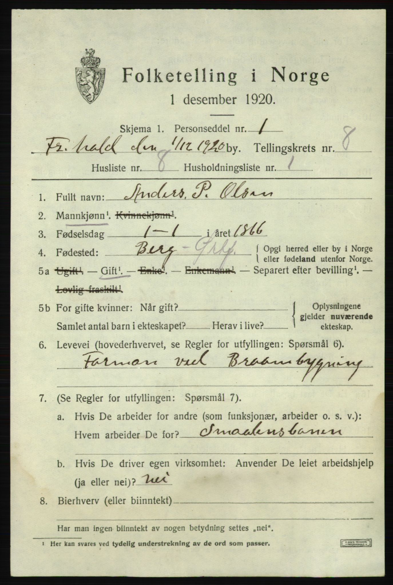 SAO, 1920 census for Fredrikshald, 1920, p. 14769