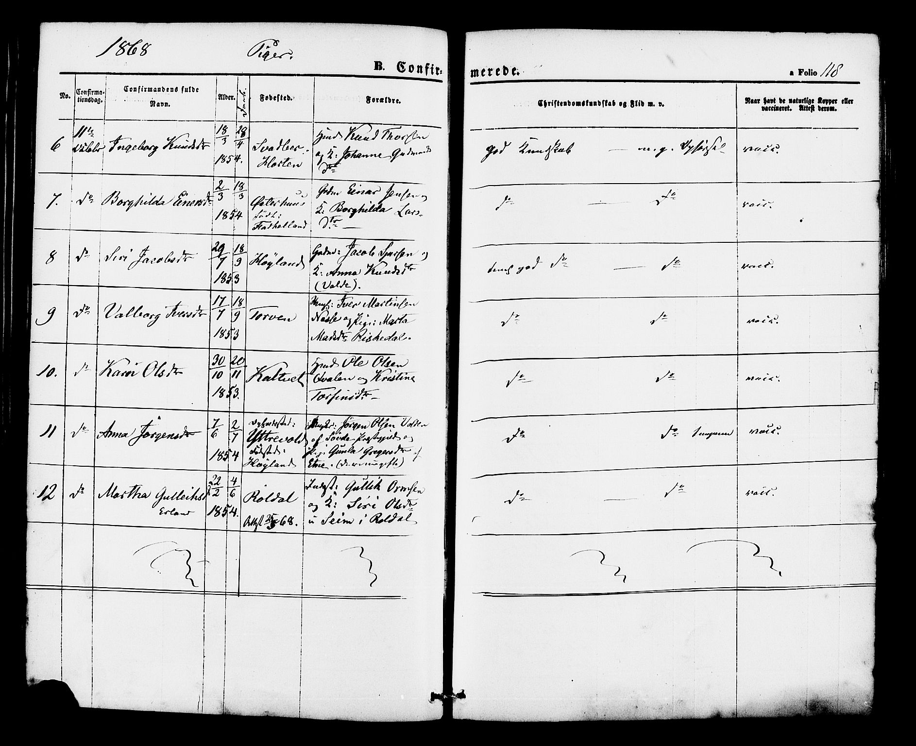 Hjelmeland sokneprestkontor, AV/SAST-A-101843/01/IV/L0012: Parish register (official) no. A 12, 1862-1886, p. 118