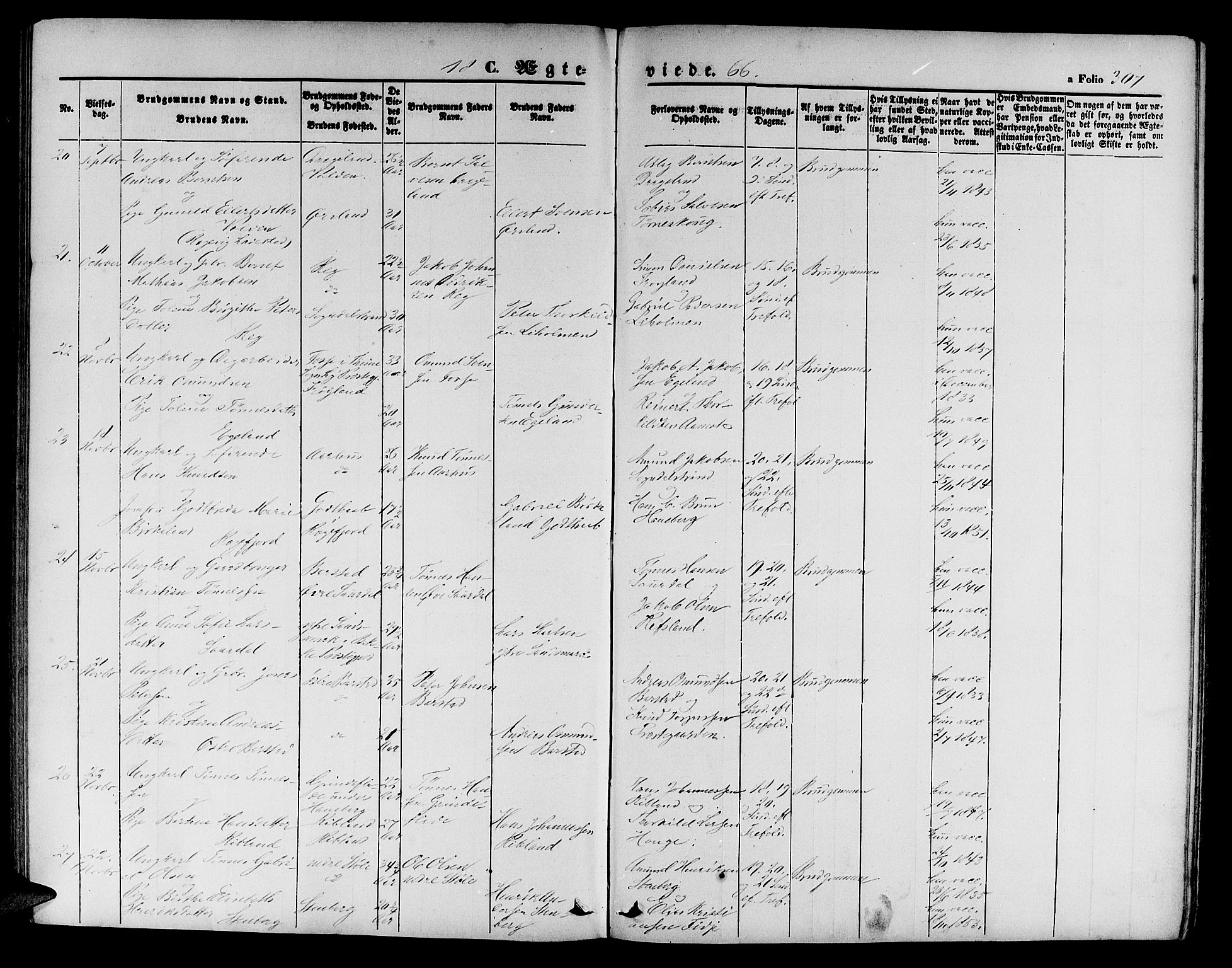 Sokndal sokneprestkontor, SAST/A-101808: Parish register (copy) no. B 3, 1865-1879, p. 307