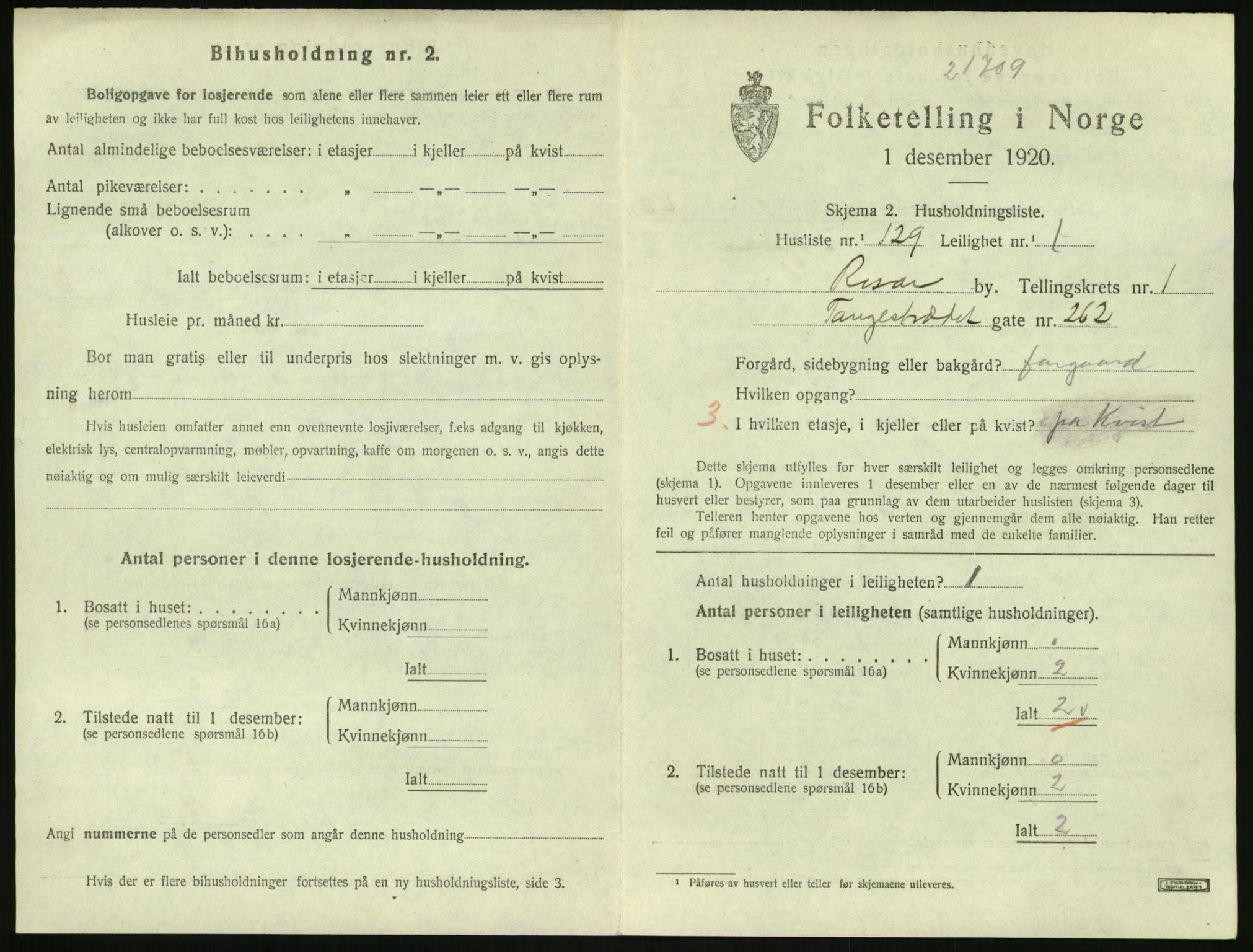 SAK, 1920 census for Risør, 1920, p. 1663