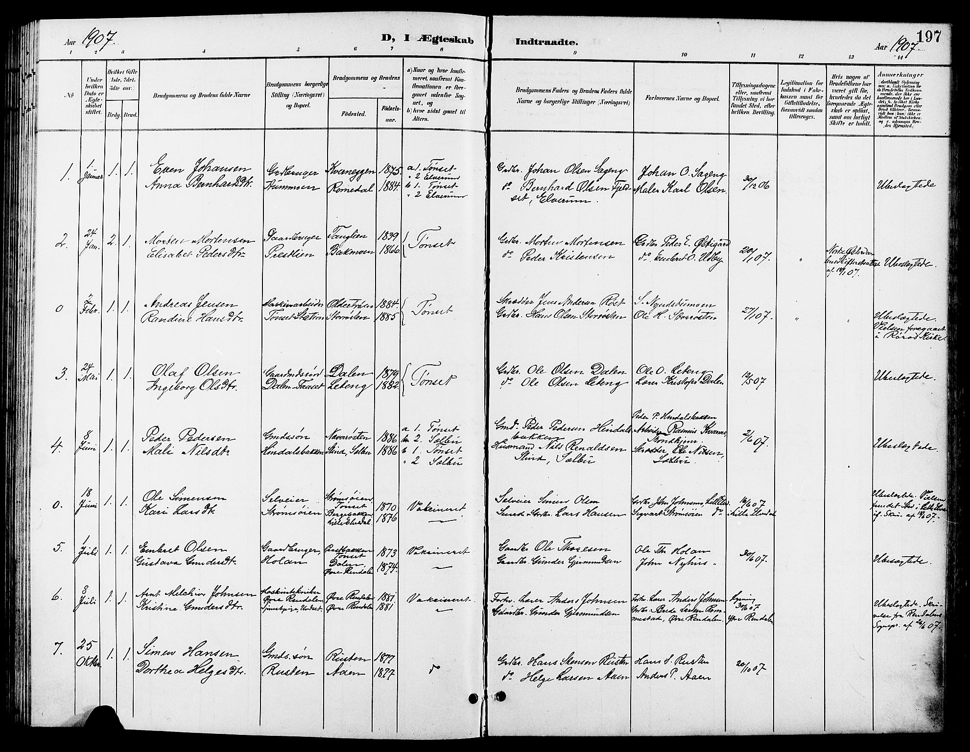 Tynset prestekontor, SAH/PREST-058/H/Ha/Hab/L0009: Parish register (copy) no. 9, 1900-1914, p. 197