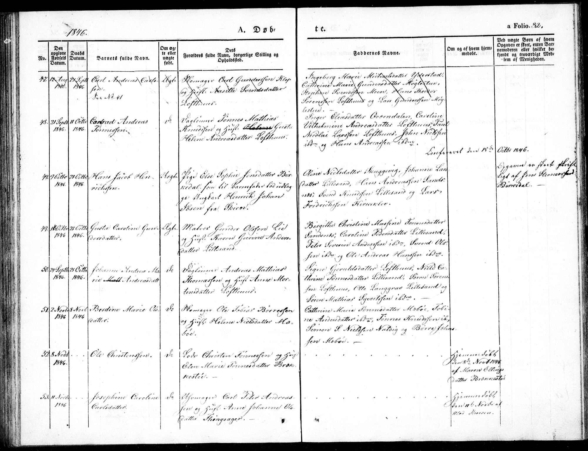 Vestre Moland sokneprestkontor, AV/SAK-1111-0046/F/Fb/Fbb/L0002: Parish register (copy) no. B 2, 1836-1851, p. 82