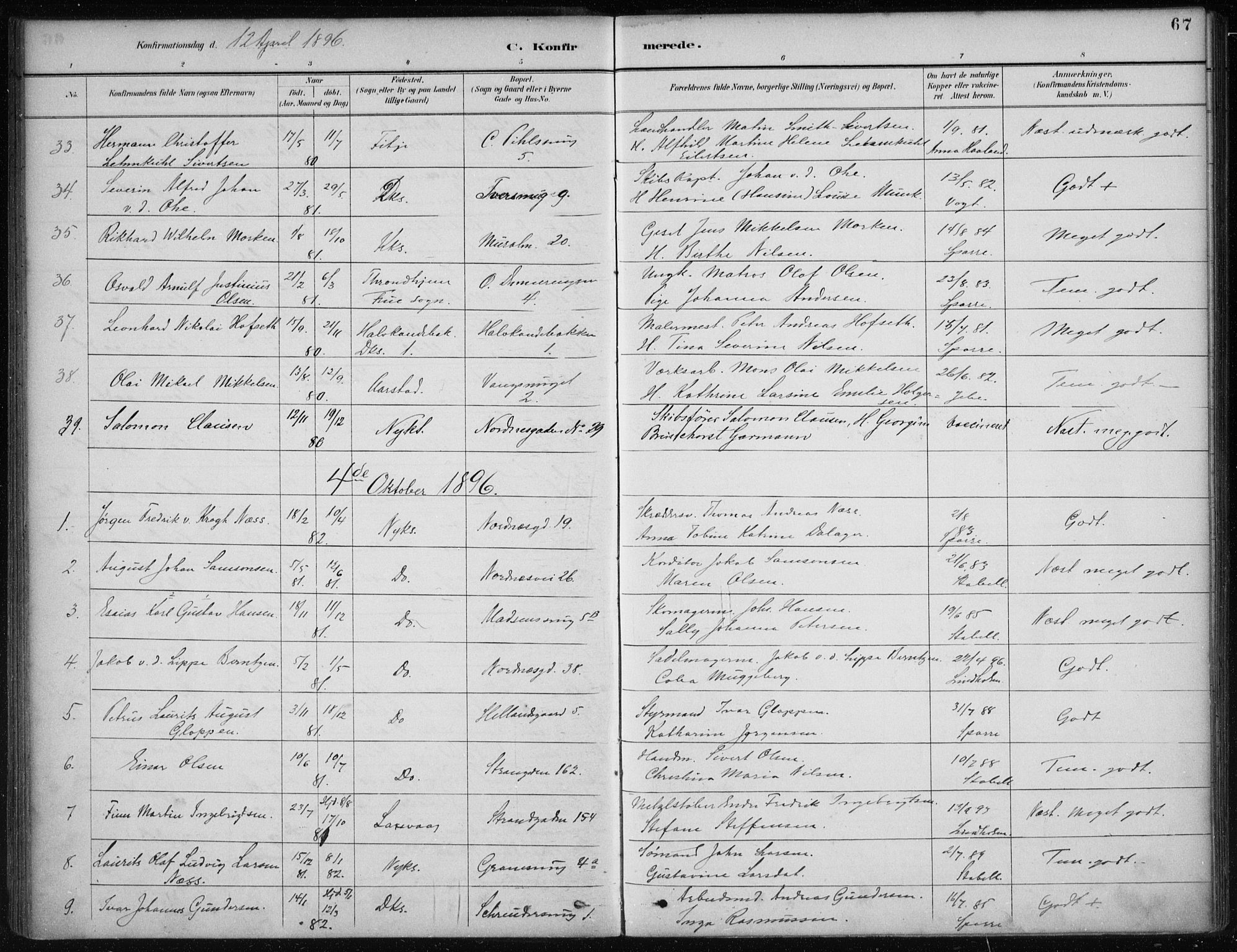 Nykirken Sokneprestembete, AV/SAB-A-77101/H/Haa/L0027: Parish register (official) no. C 6, 1886-1913, p. 67