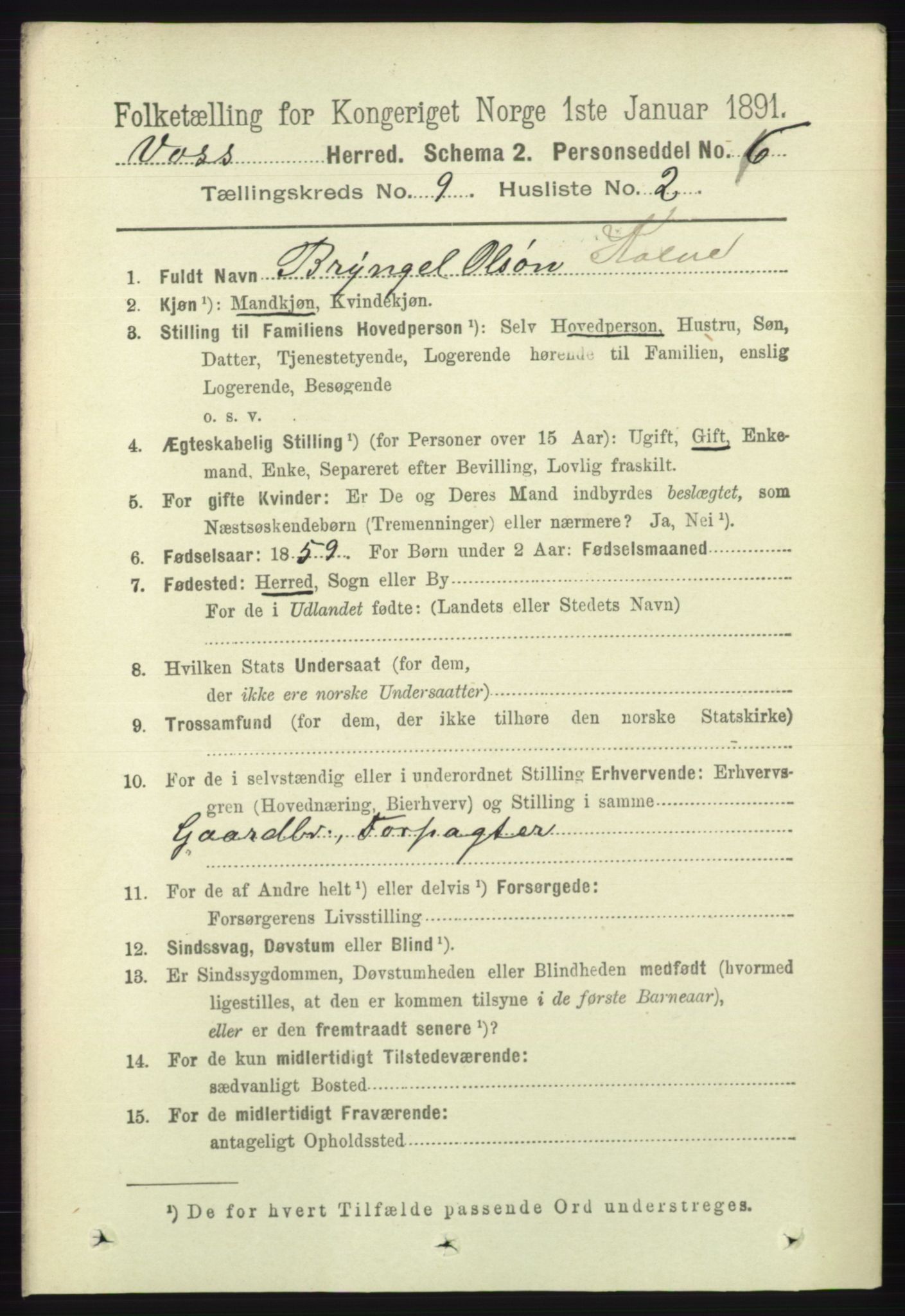 RA, 1891 census for 1235 Voss, 1891, p. 4726