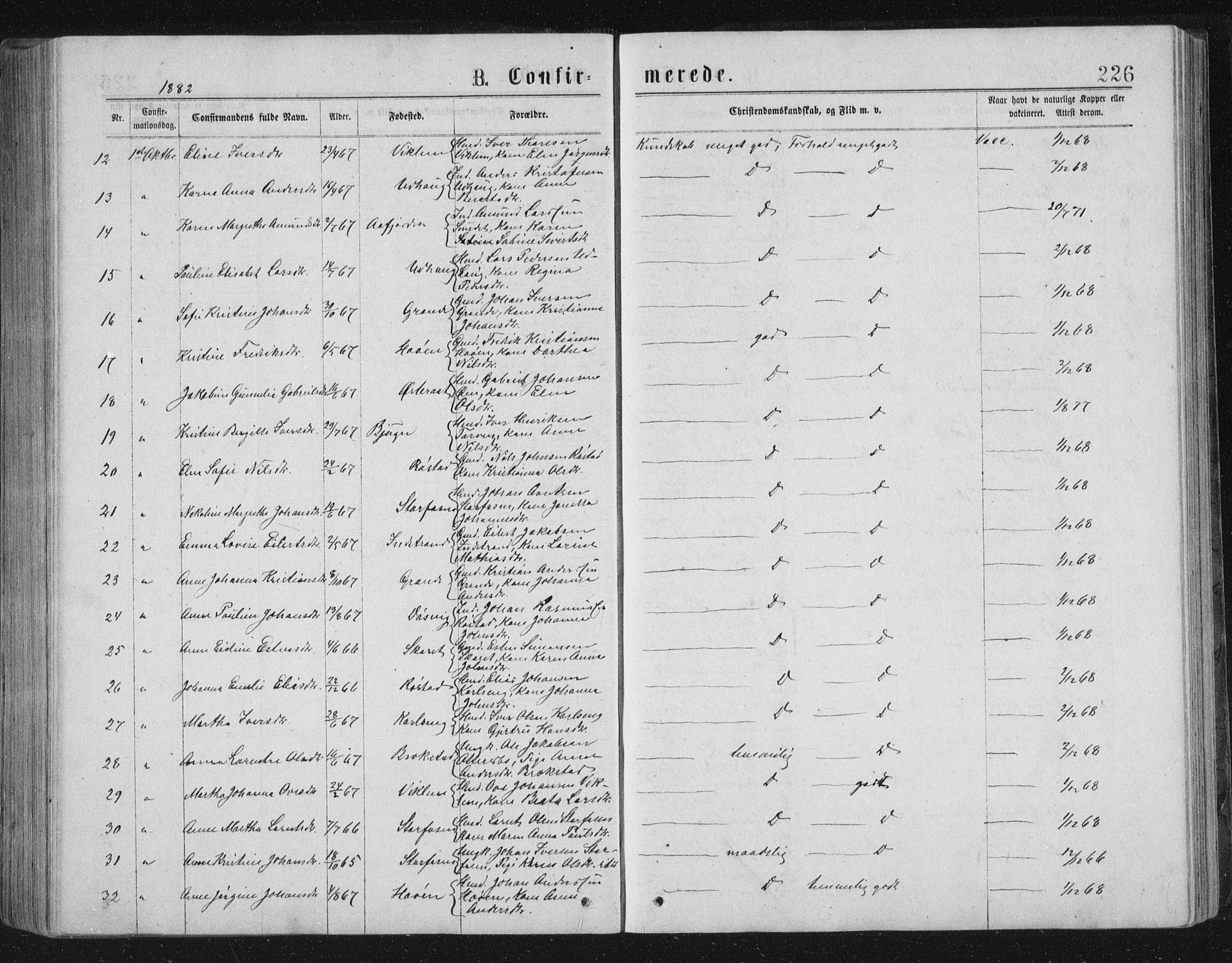 Ministerialprotokoller, klokkerbøker og fødselsregistre - Sør-Trøndelag, AV/SAT-A-1456/659/L0745: Parish register (copy) no. 659C02, 1869-1892, p. 226