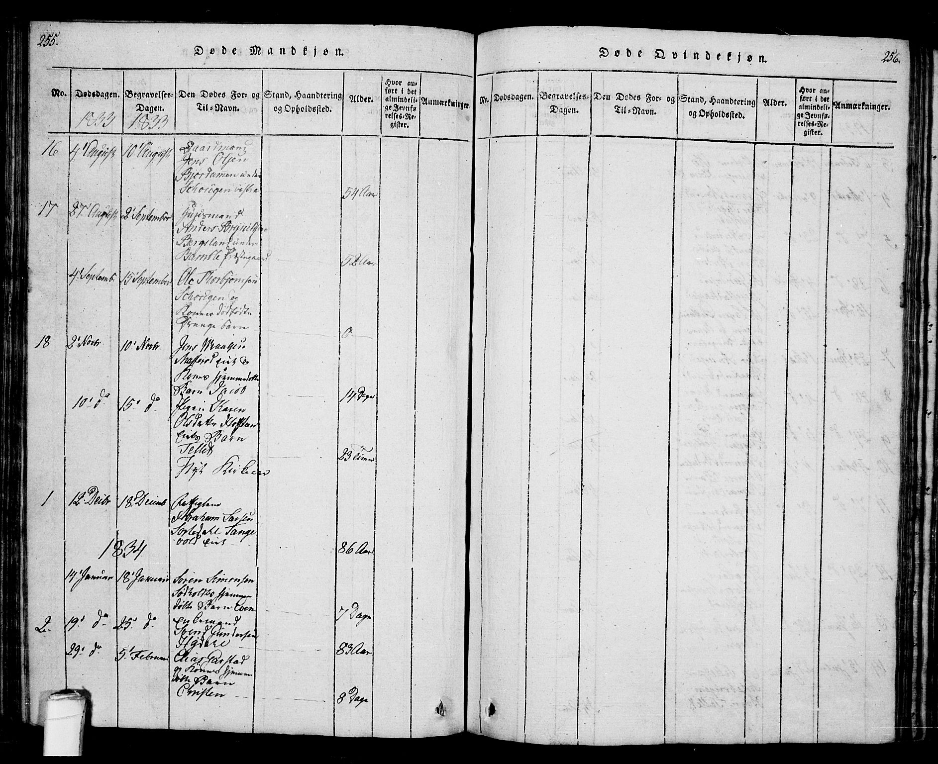 Bamble kirkebøker, SAKO/A-253/G/Ga/L0005: Parish register (copy) no. I 5, 1814-1855, p. 255-256