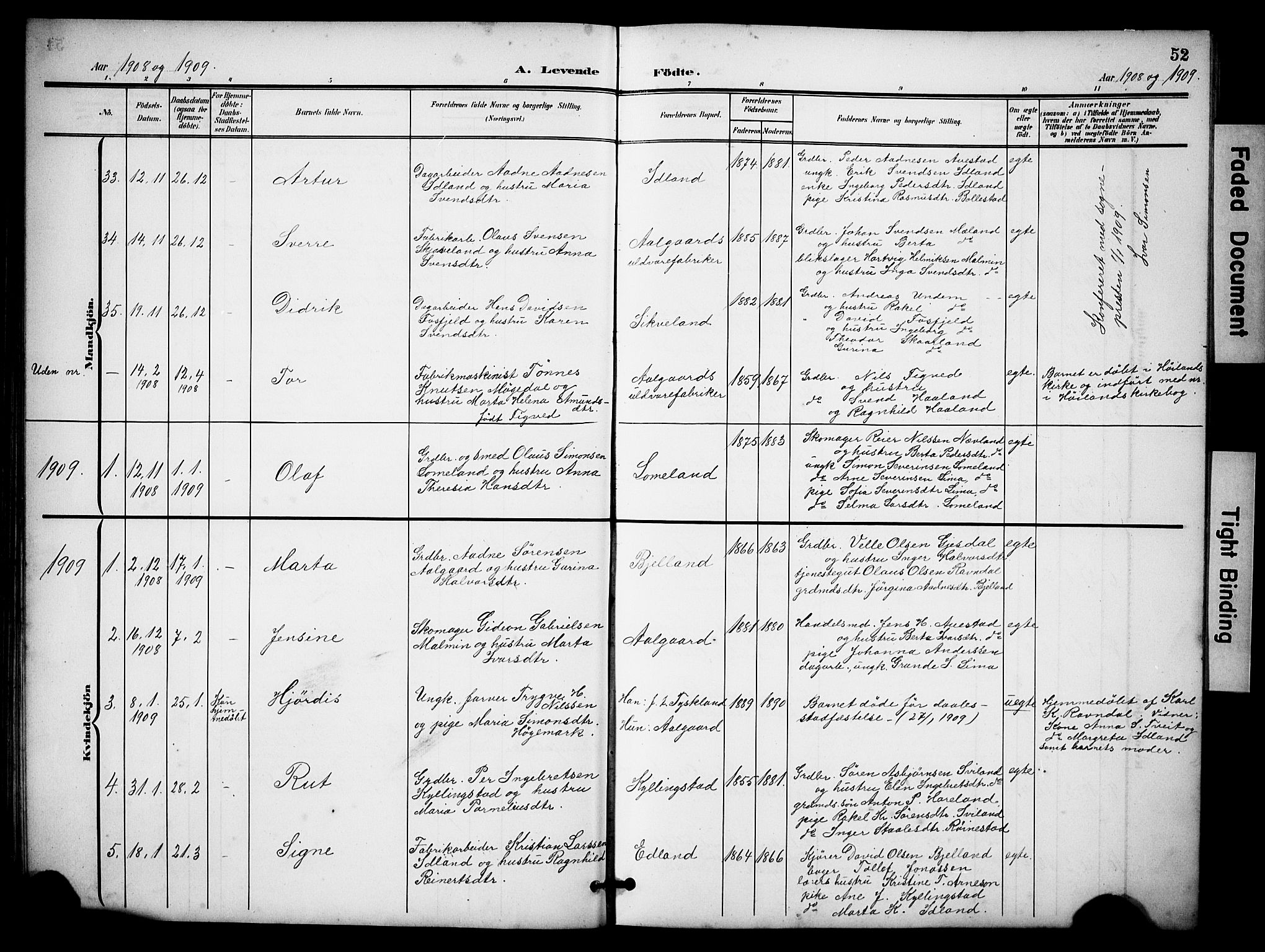 Lye sokneprestkontor, SAST/A-101794/001/30BB/L0009: Parish register (copy) no. B 9, 1902-1923, p. 52