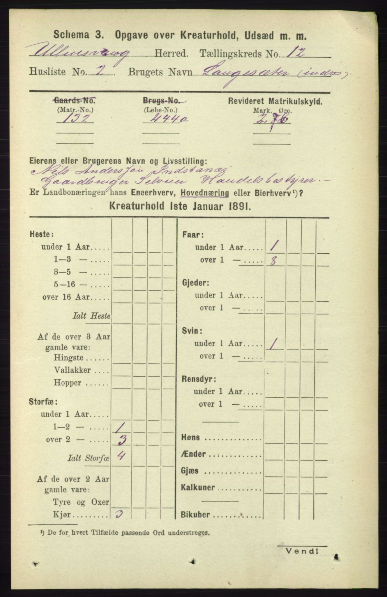 RA, 1891 census for 1230 Ullensvang, 1891, p. 8024