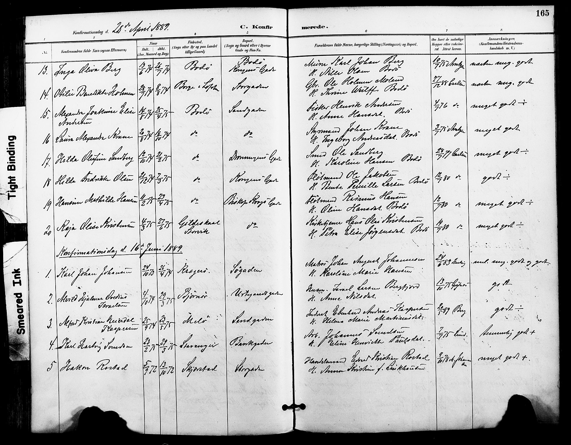 Ministerialprotokoller, klokkerbøker og fødselsregistre - Nordland, AV/SAT-A-1459/801/L0010: Parish register (official) no. 801A10, 1888-1899, p. 165