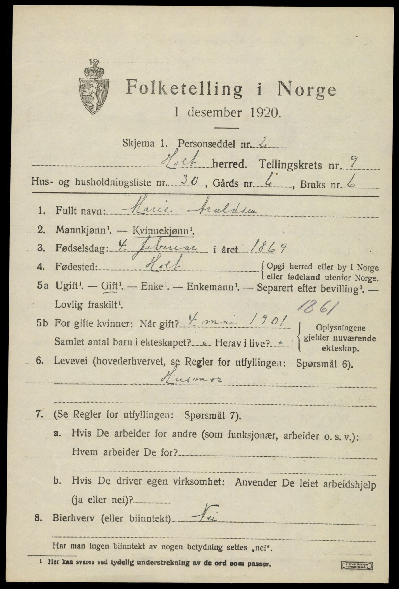 SAK, 1920 census for Holt, 1920, p. 5430