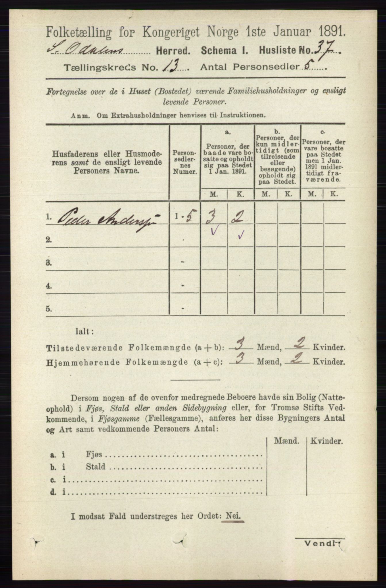 RA, 1891 census for 0419 Sør-Odal, 1891, p. 5543