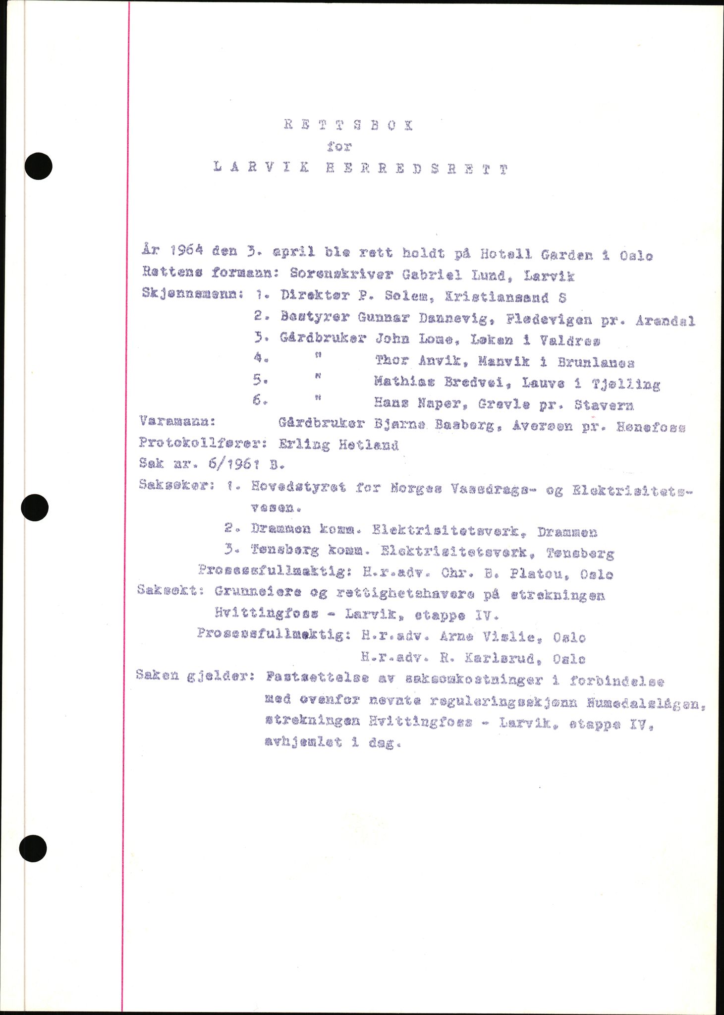 Larvik sorenskriveri, SAKO/A-83/F/Fd/Fdb/L0020: Domsprotokoll - sivile saker, 1964, p. 551