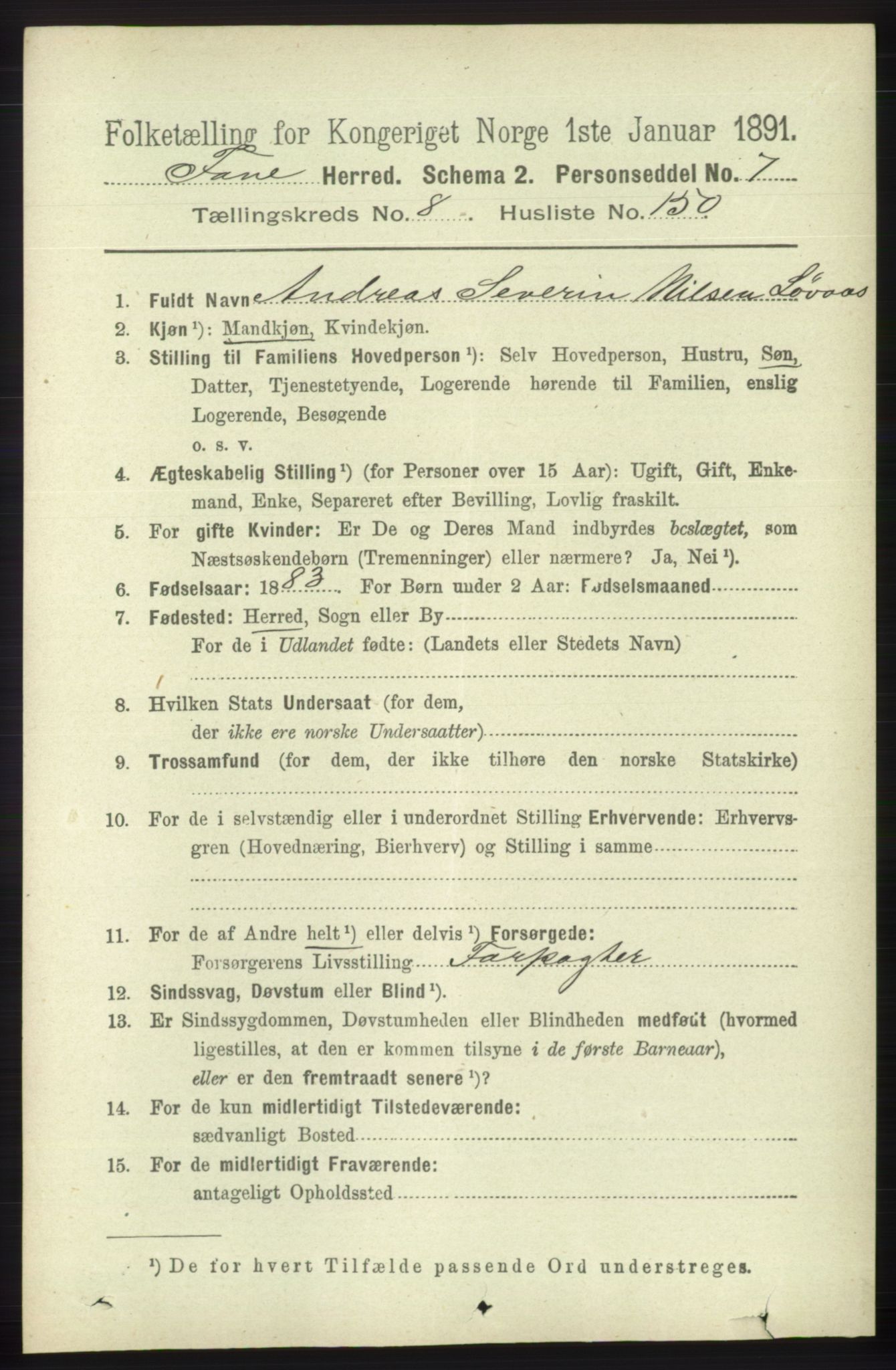 RA, 1891 census for 1249 Fana, 1891, p. 4748